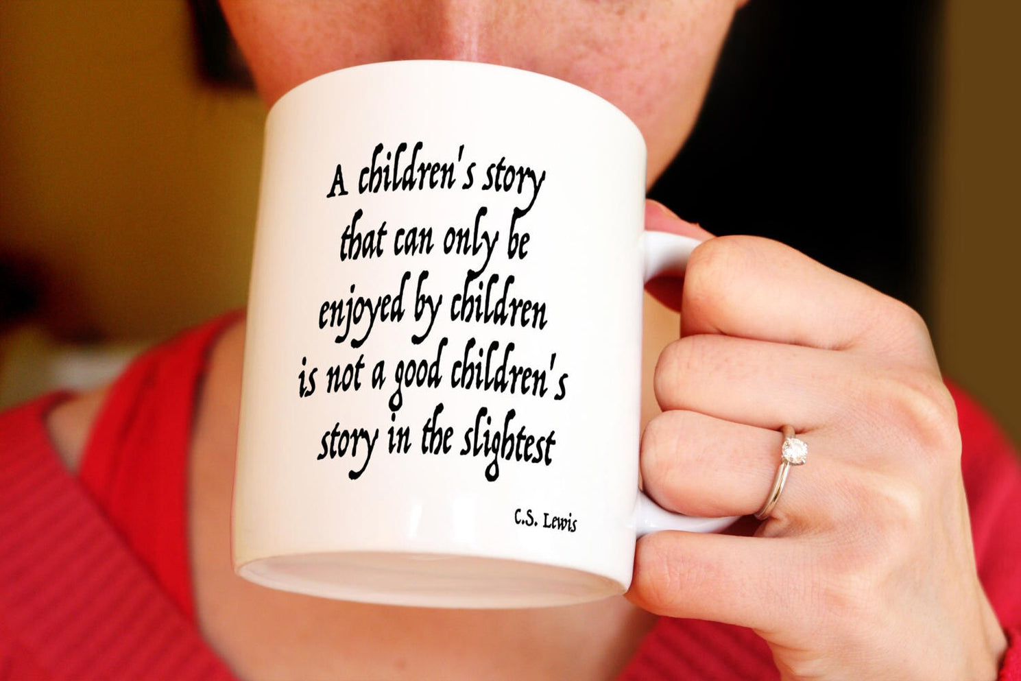 CS Lewis Literary Coffee Mug with 'Children's Story' Quote, Ceramic Tea Cup