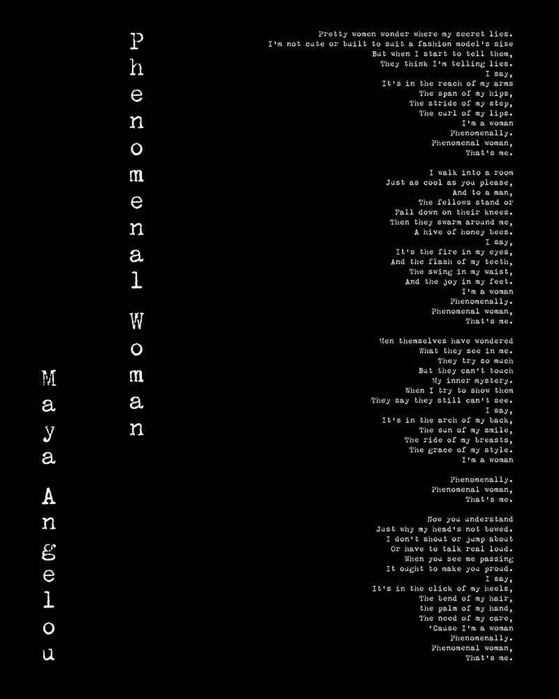Maya Angelou Poem Print – “Phenomenal Woman” Full Text Literary Wall Art