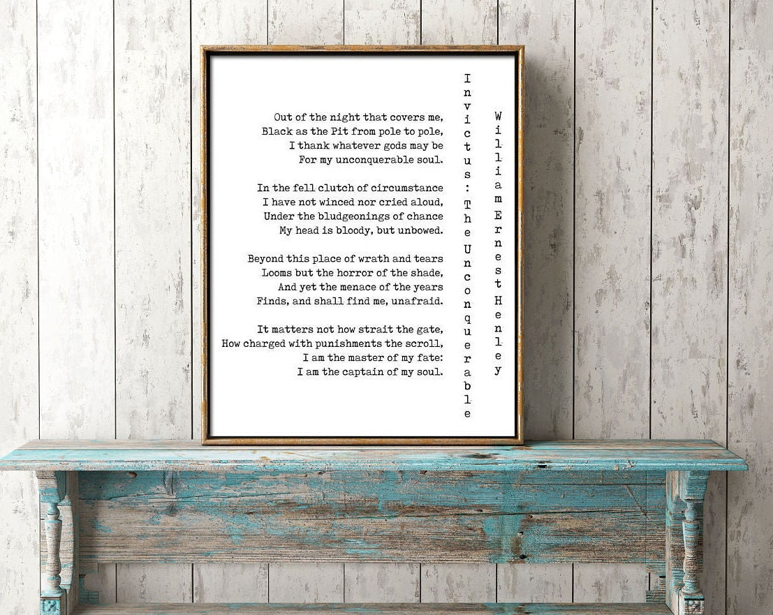 Invictus Poem Print by William Ernest Henley – Minimalist Poetry Wall Art, Motivational Literary Quote Poster