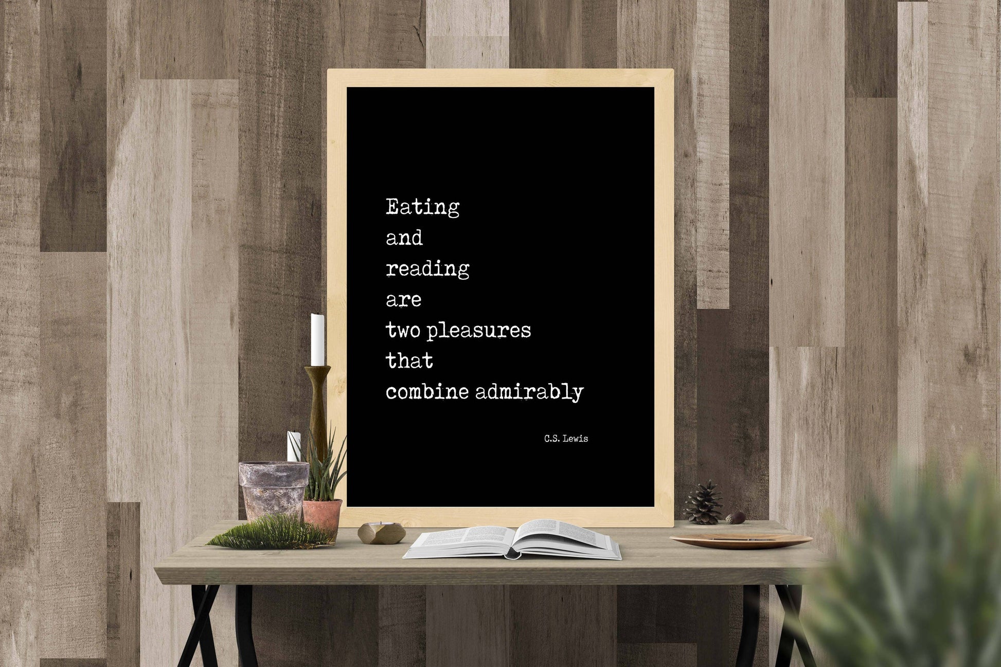 CS Lewis Quote Print – Eating and Reading Book Cafe Wall Art Framed or Unframed