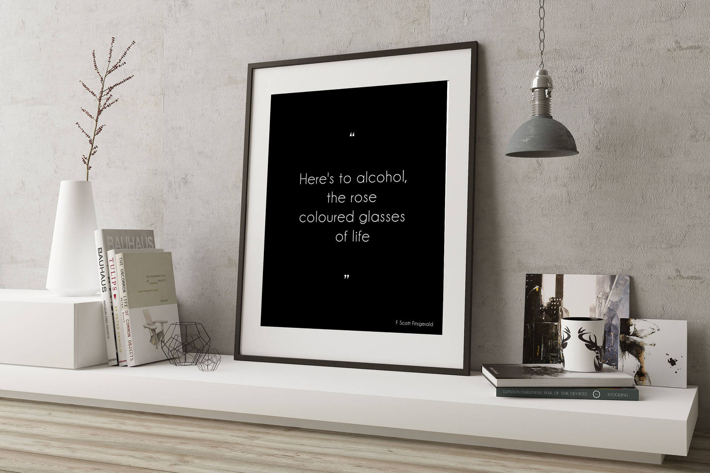 Here's To Alcohol F Scott Fitzgerald Quote Print Minimalist Black & White Wall Art Prints for Dining Room or Kitchen Wall Decor