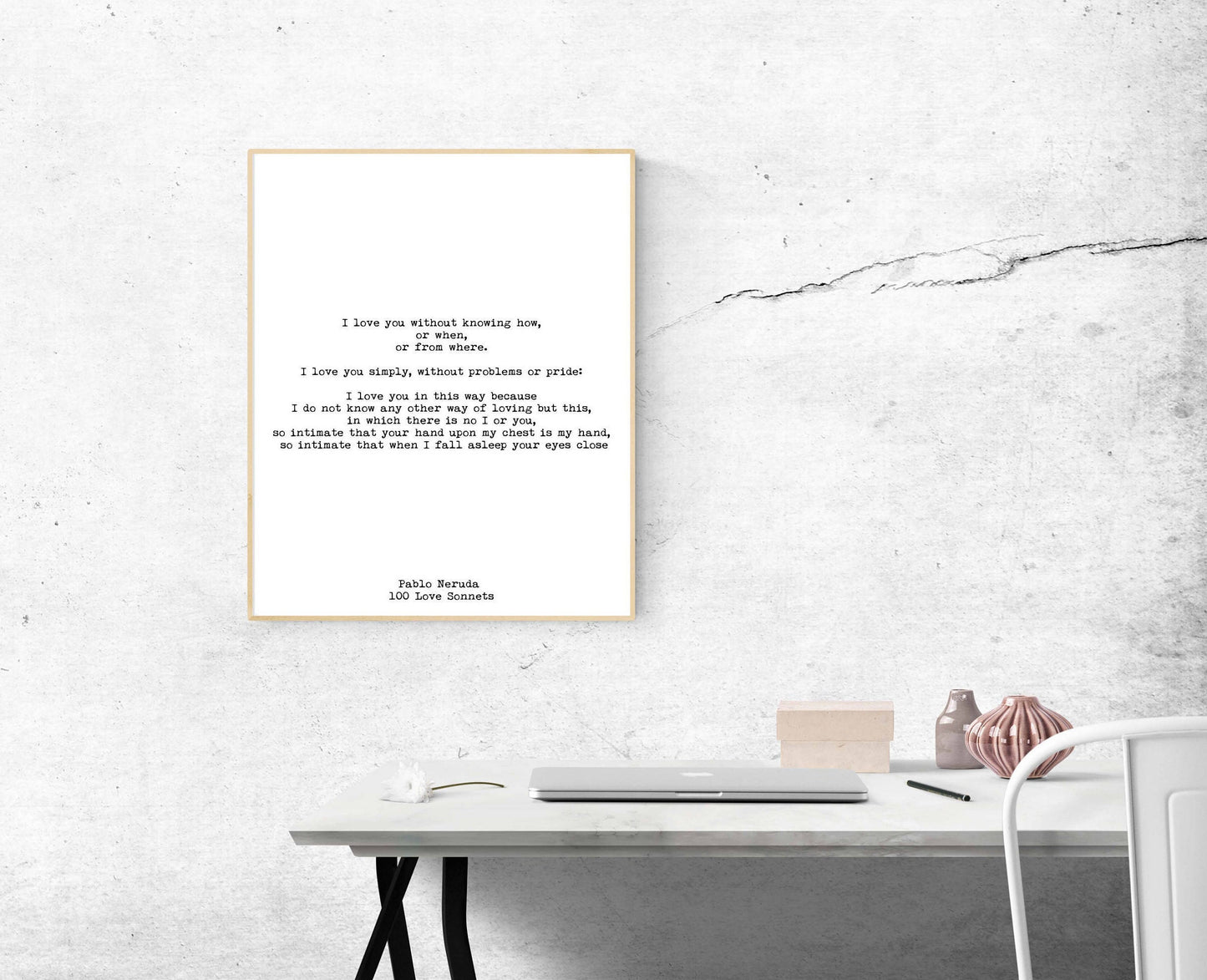 Pablo Neruda Love Poem Print, 100 Love Sonnets Literary Wall Art
