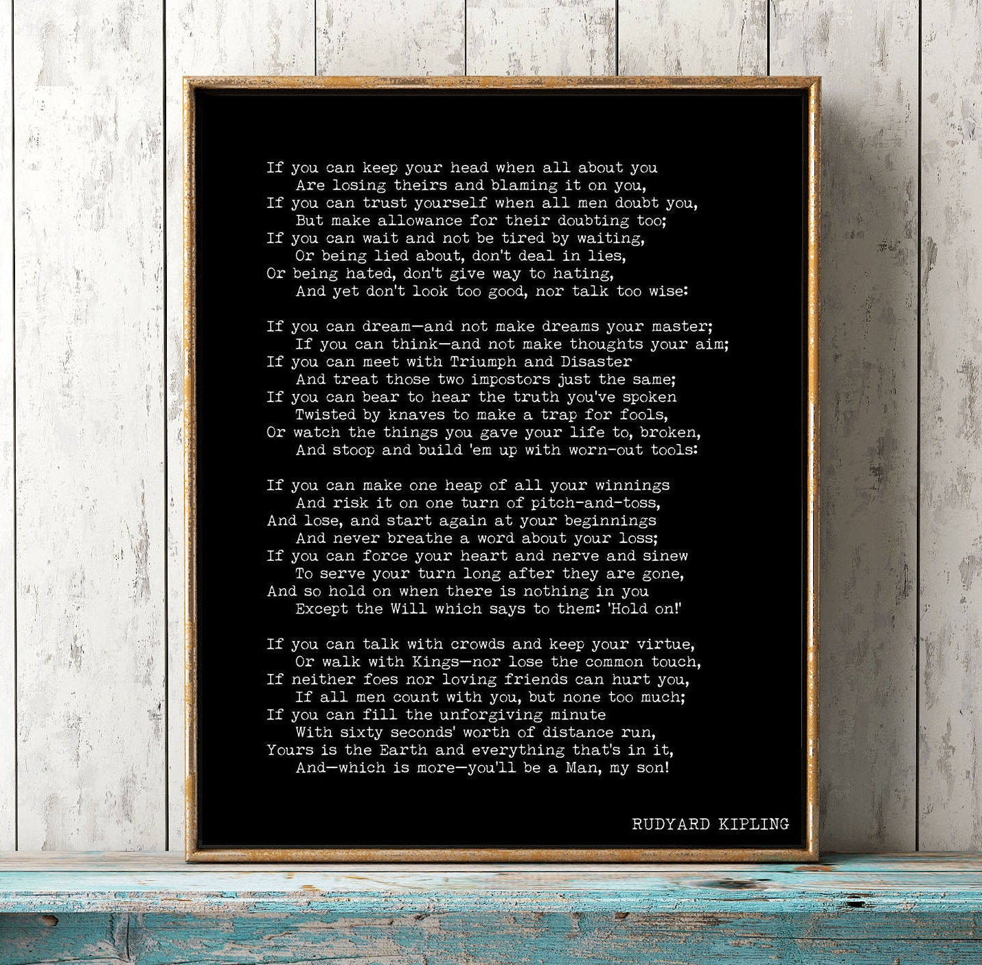 Rudyard Kipling Poem If Print | Black Background Inspirational Poetry Wall Art | Literary Quote Poster for Office or Home