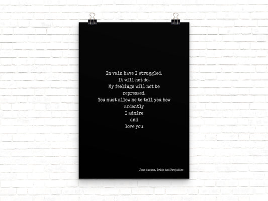 Pride and Prejudice Print, Mr. Darcy Love Quote