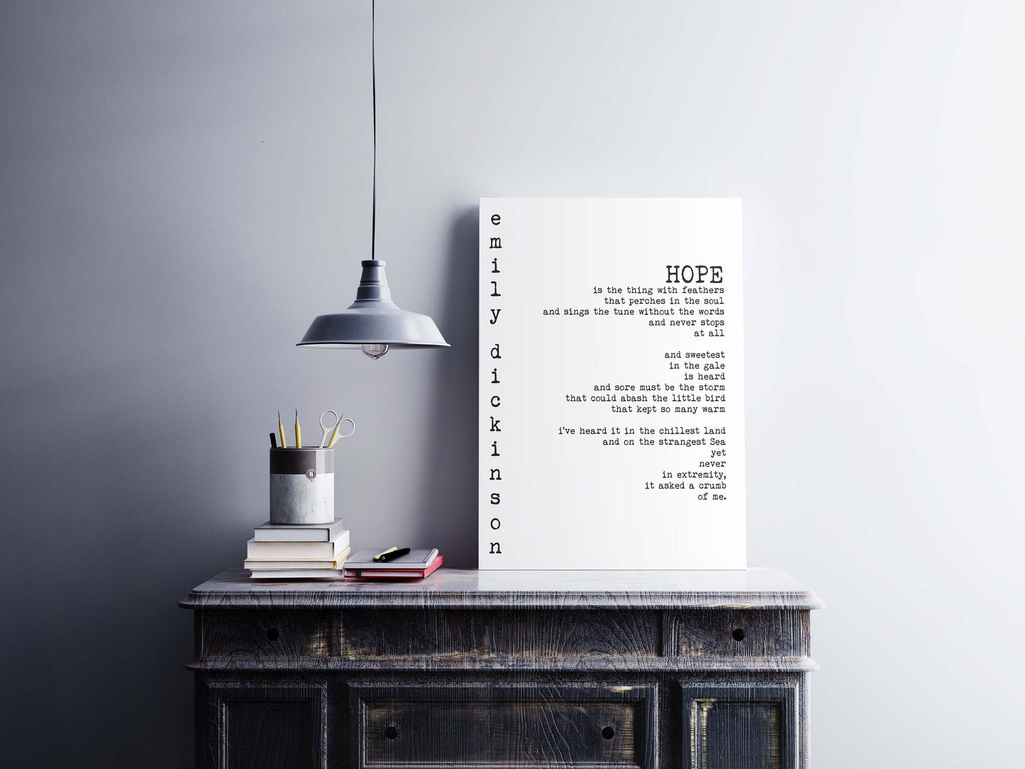 Emily Dickinson Poem Print – “Hope is the Thing with Feathers” Inspirational Poetry Wall Art, Literary Quote Poster