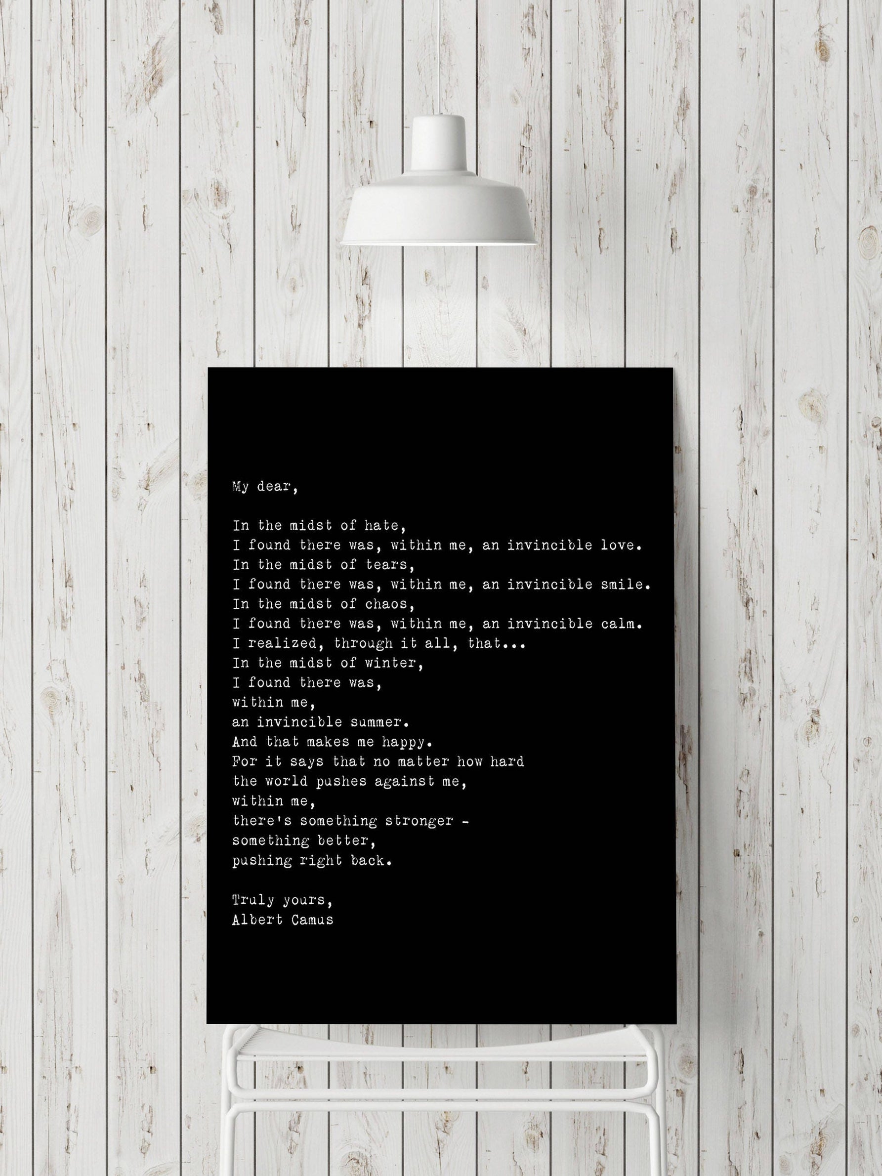 Albert Camus Invincible Summer Wall Art Print, Black & White Art