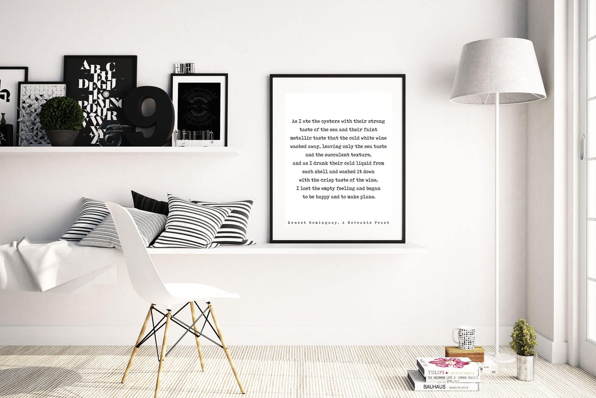 Ernest Hemingway Quote Print, Oyster & Wine Quotes Poster Art - A Moveable Feast Book