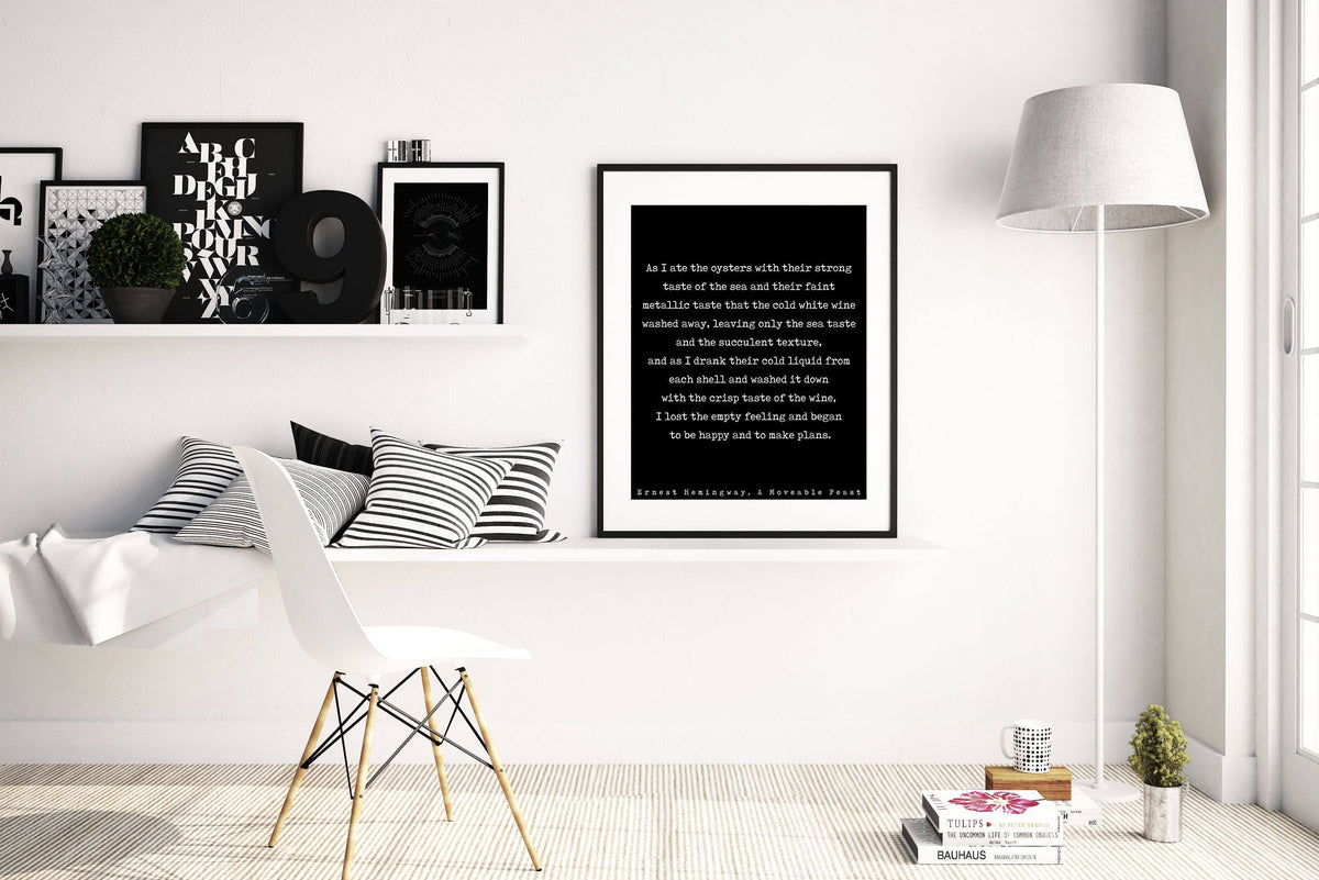 Ernest Hemingway Quote Print, Oyster & Wine Quotes Poster Art - A Moveable Feast Book