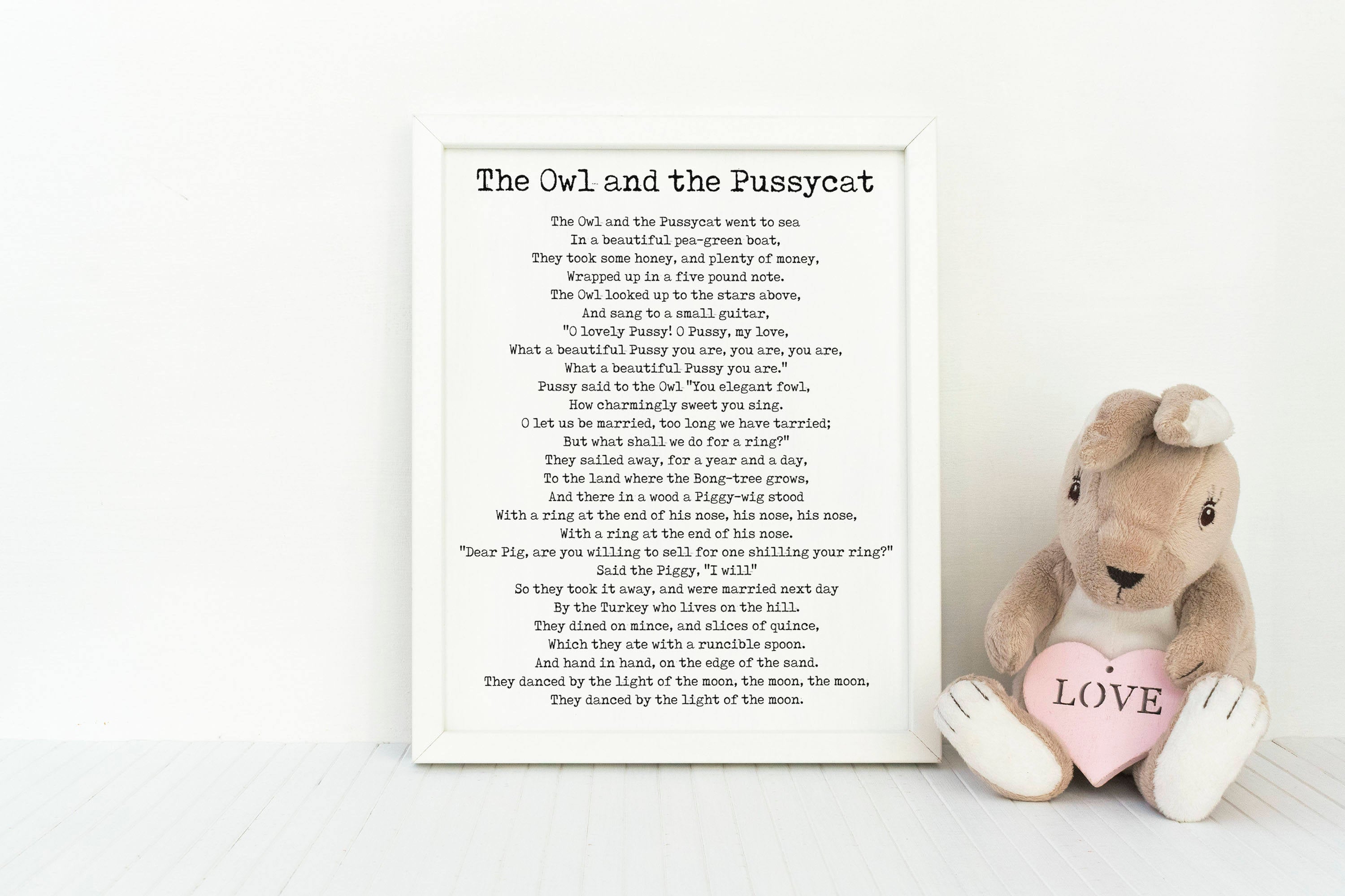 The Owl And The Pussycat Nursery Rhyme Wall Art Prints in Black & White, Unframed Nursery Wall Art