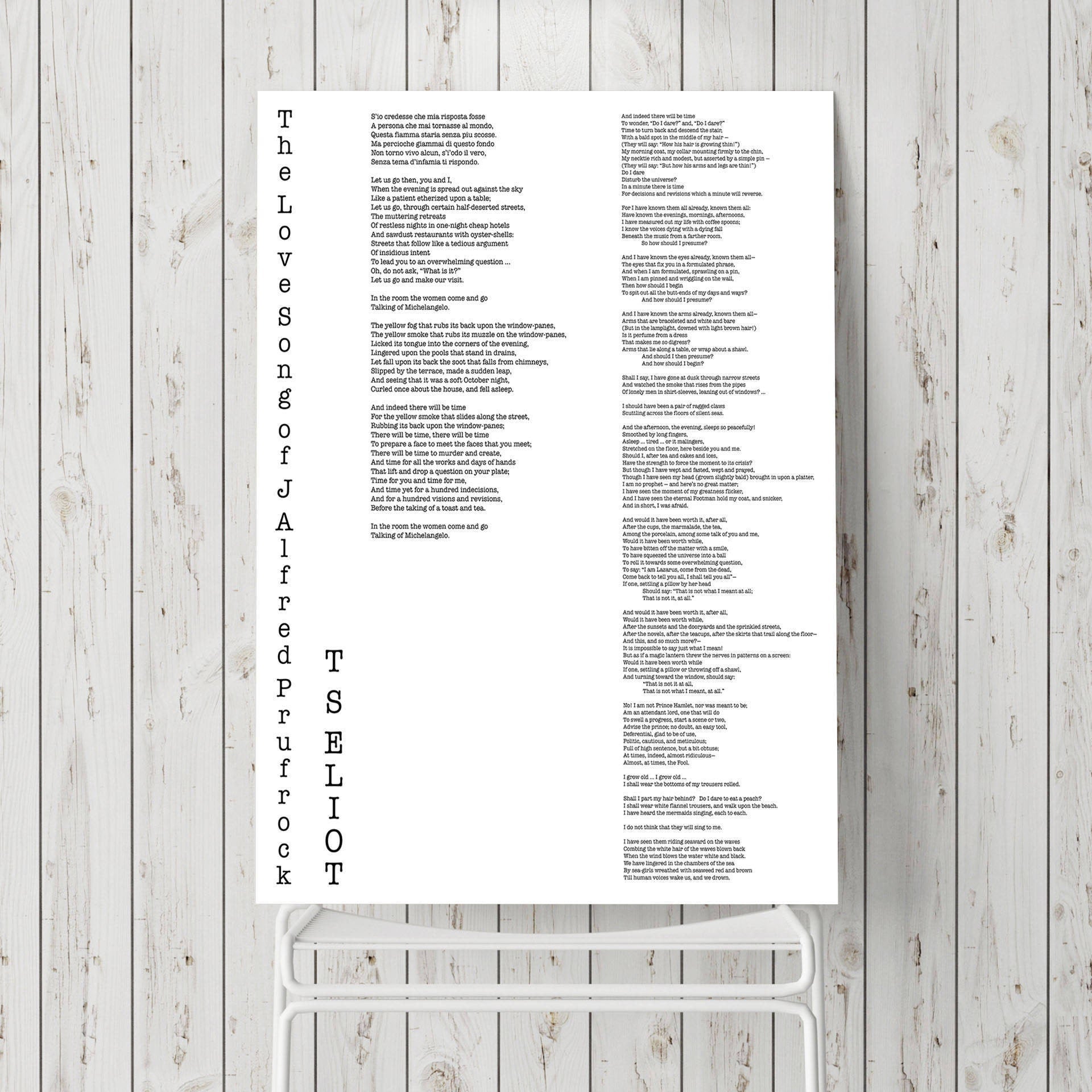 T.S. Eliot poem wall art print The Love Song of J Alfred Prufrock, framed or unframed modern literary home decor for poetry lovers