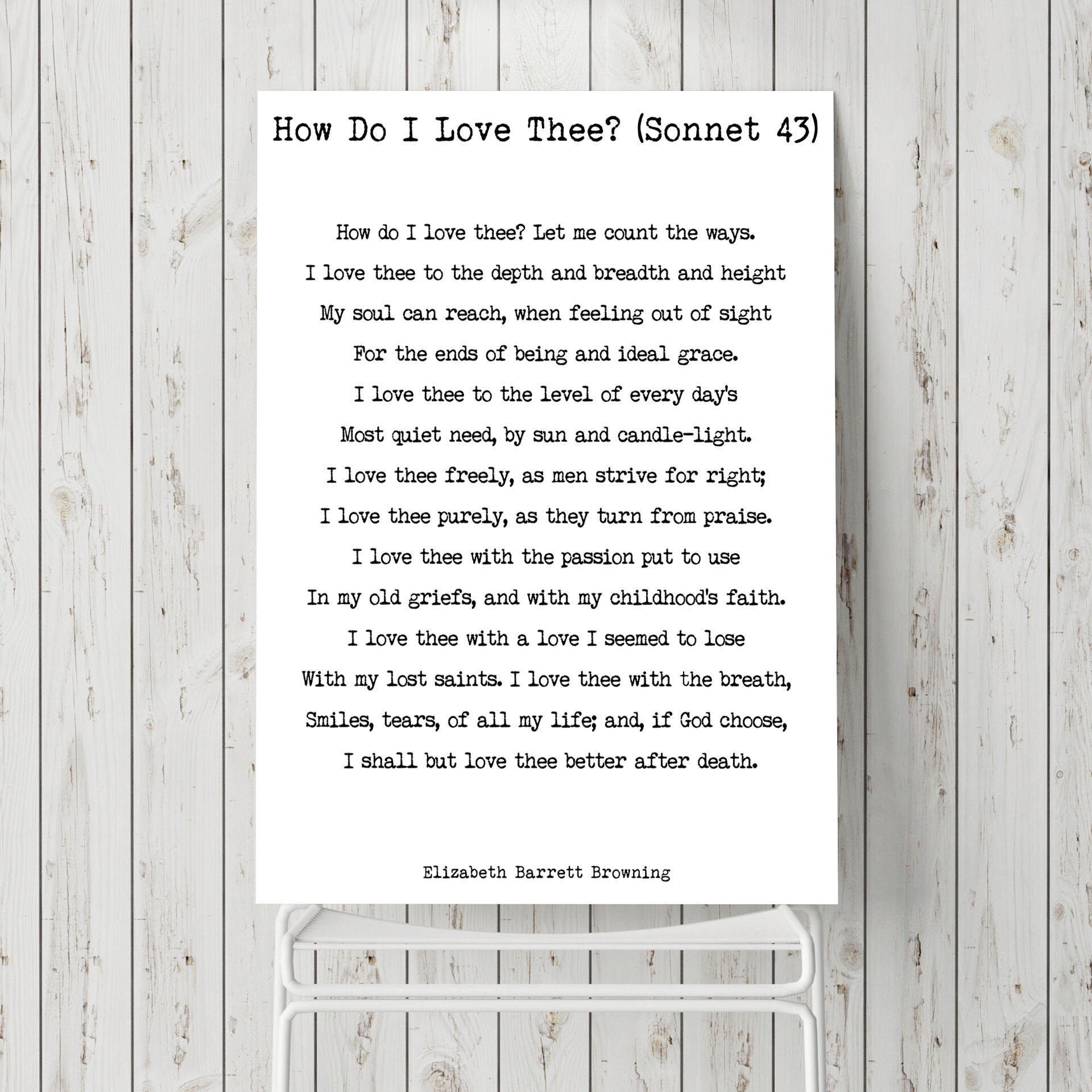 Elizabeth Barrett Browning, How Do I Love Thee unframed Wall Art Print