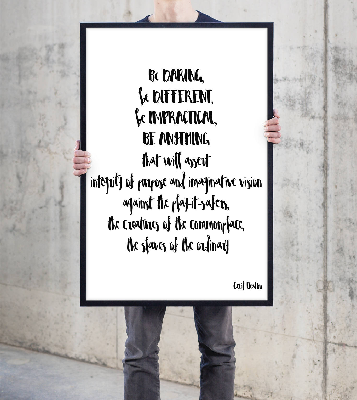 Framed Cecil Beaton Quote Print, Be Daring Be Different Typography Wall Art