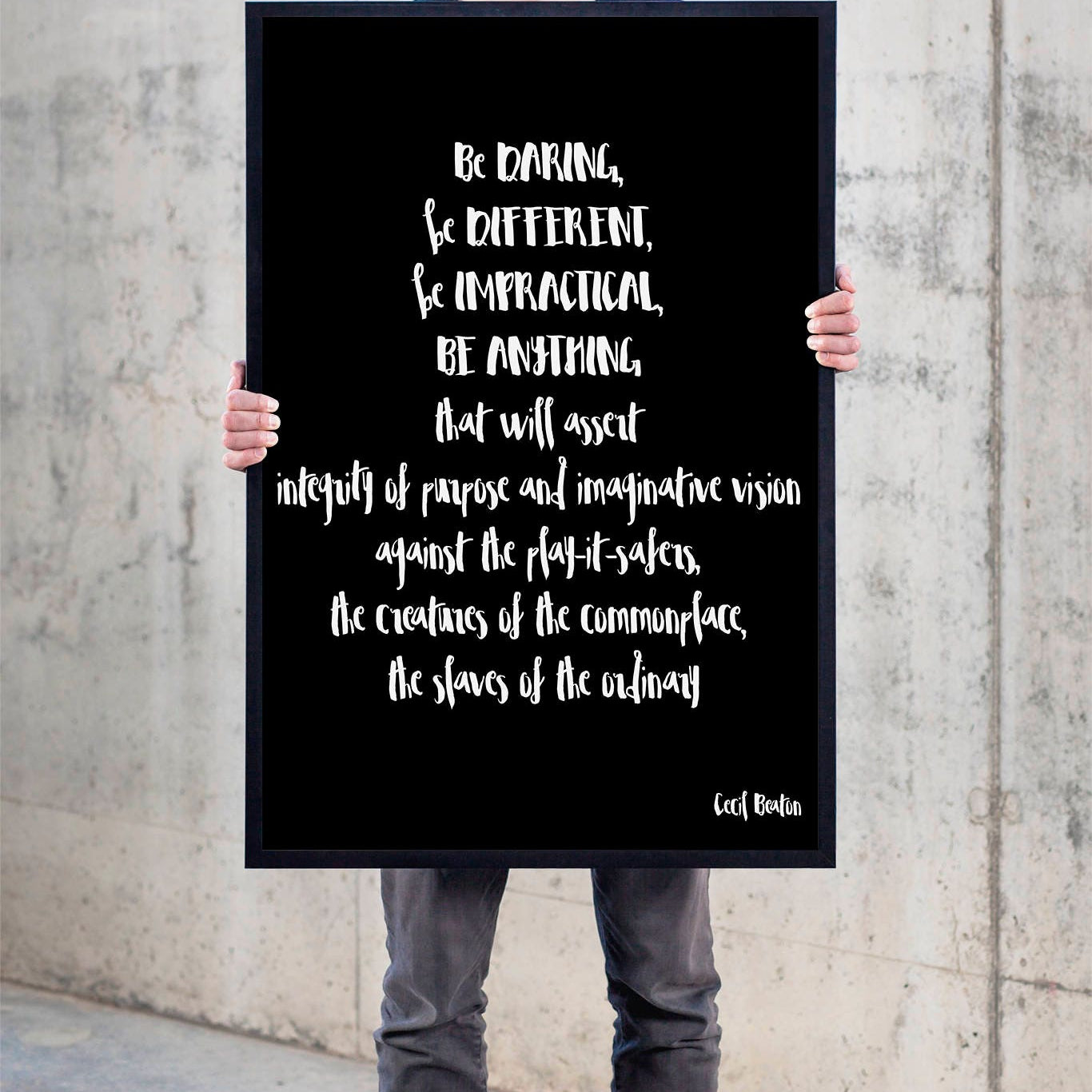 Framed Cecil Beaton Quote Print, Be Daring Be Different Typography Wall Art