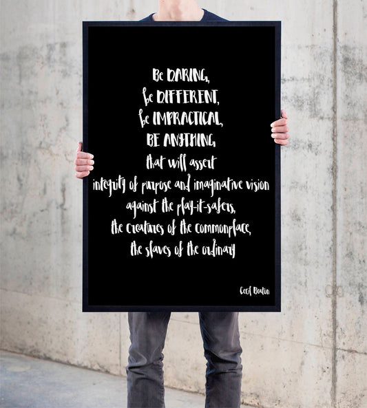 Framed Cecil Beaton Quote Print, Be Daring Be Different Typography Wall Art