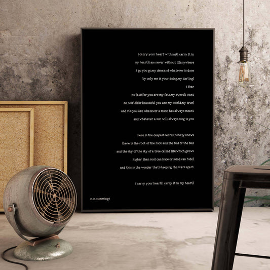 Framed E E Cummings Love Poem Print Minimalist Literary Wall Art