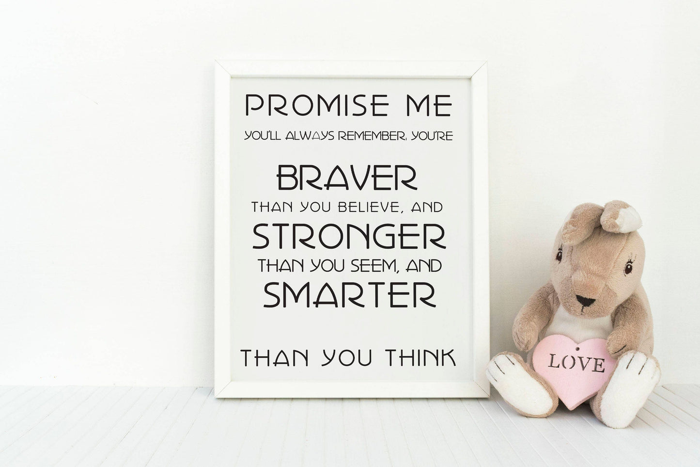 Promise Me Braver Stronger Smarter Winnie The Pooh Art Print, AA Milne Quote Unframed Inspirational Poster