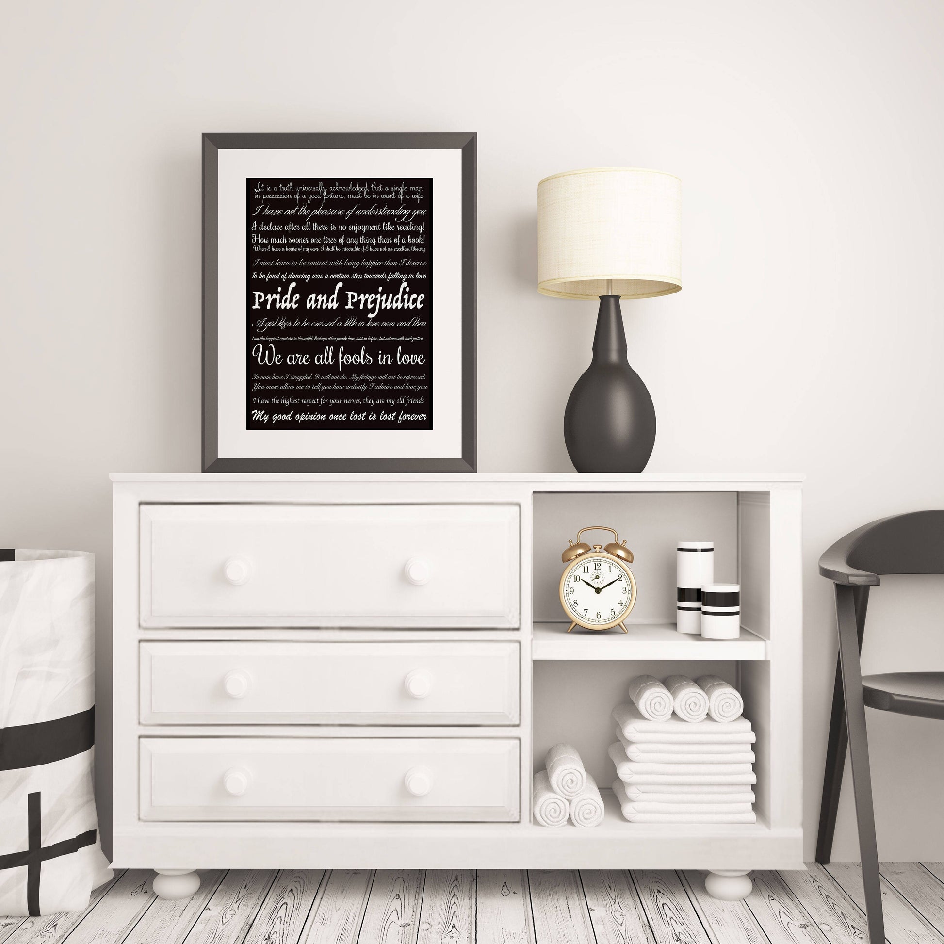 Pride And Prejudice Jane Austen Print For Bedroom Decor, Literary Art Quotes Home Decor
