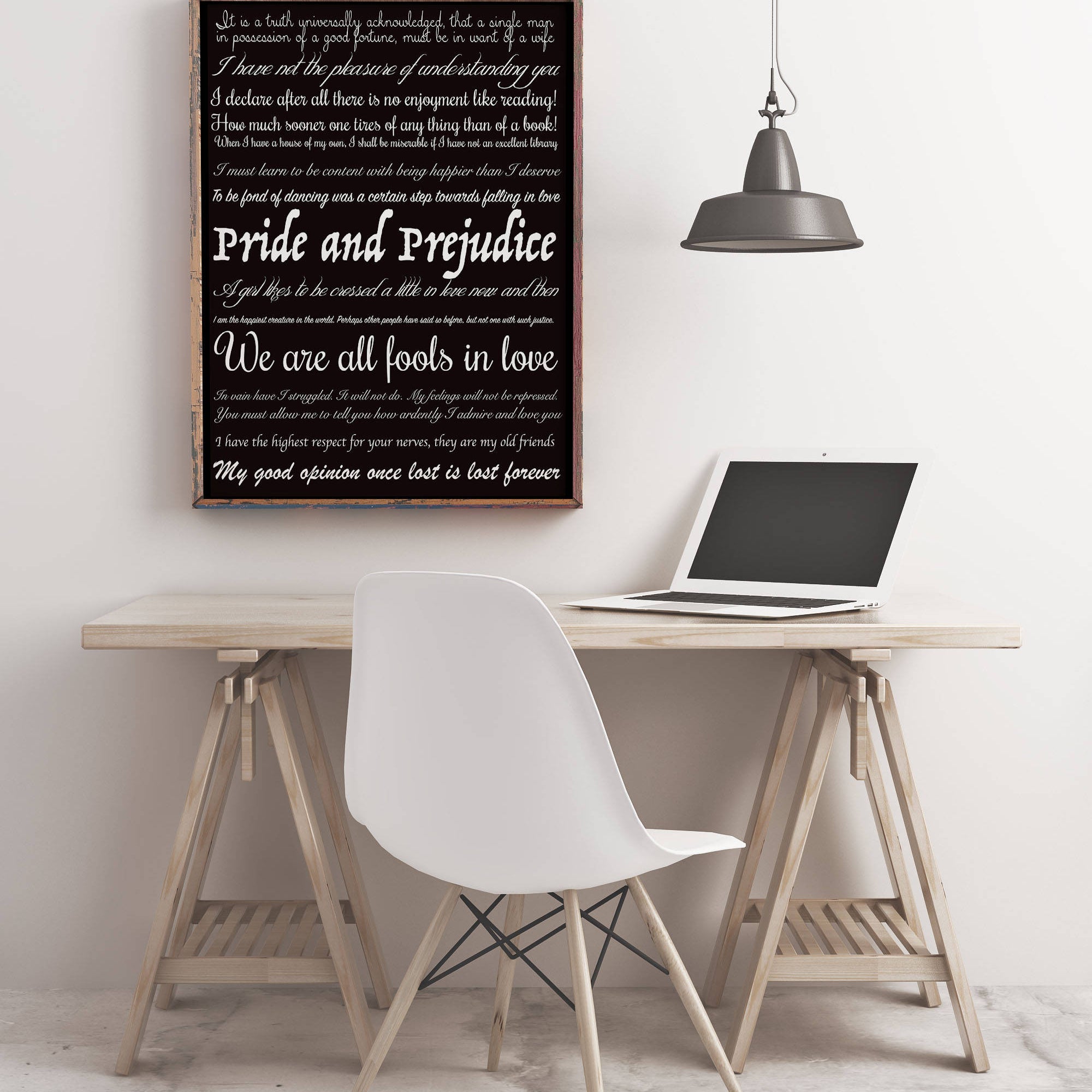 Pride And Prejudice Jane Austen Print For Bedroom Decor, Literary Art Quotes Home Decor