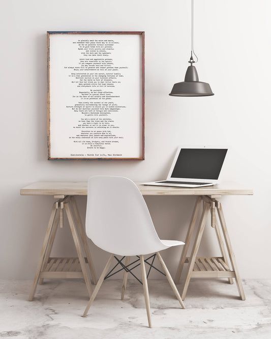 Desiderata Art Print, Max Ehrmann Unframed Inspirational Art in Black & White Unframed and Framed Art