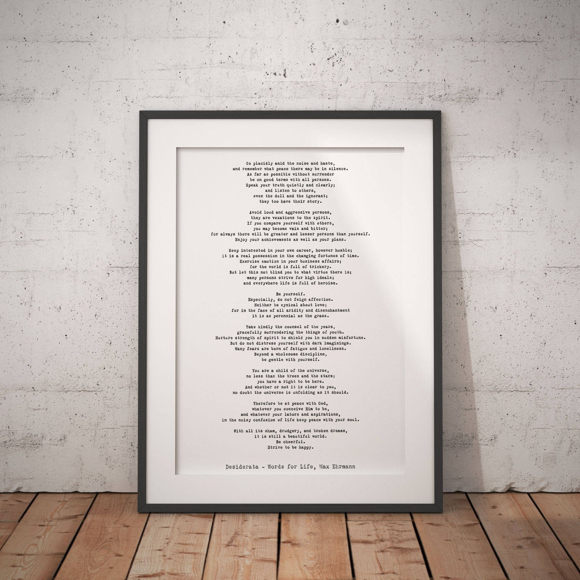 Desiderata Art Print, Max Ehrmann Unframed Inspirational Art in Black & White Unframed and Framed Art