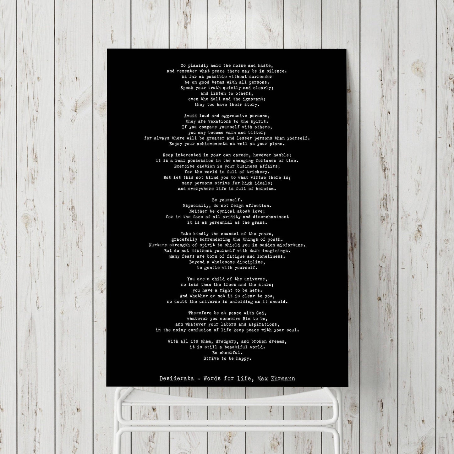 Desiderata Art Print, Max Ehrmann Unframed Inspirational Art in Black & White Unframed and Framed Art