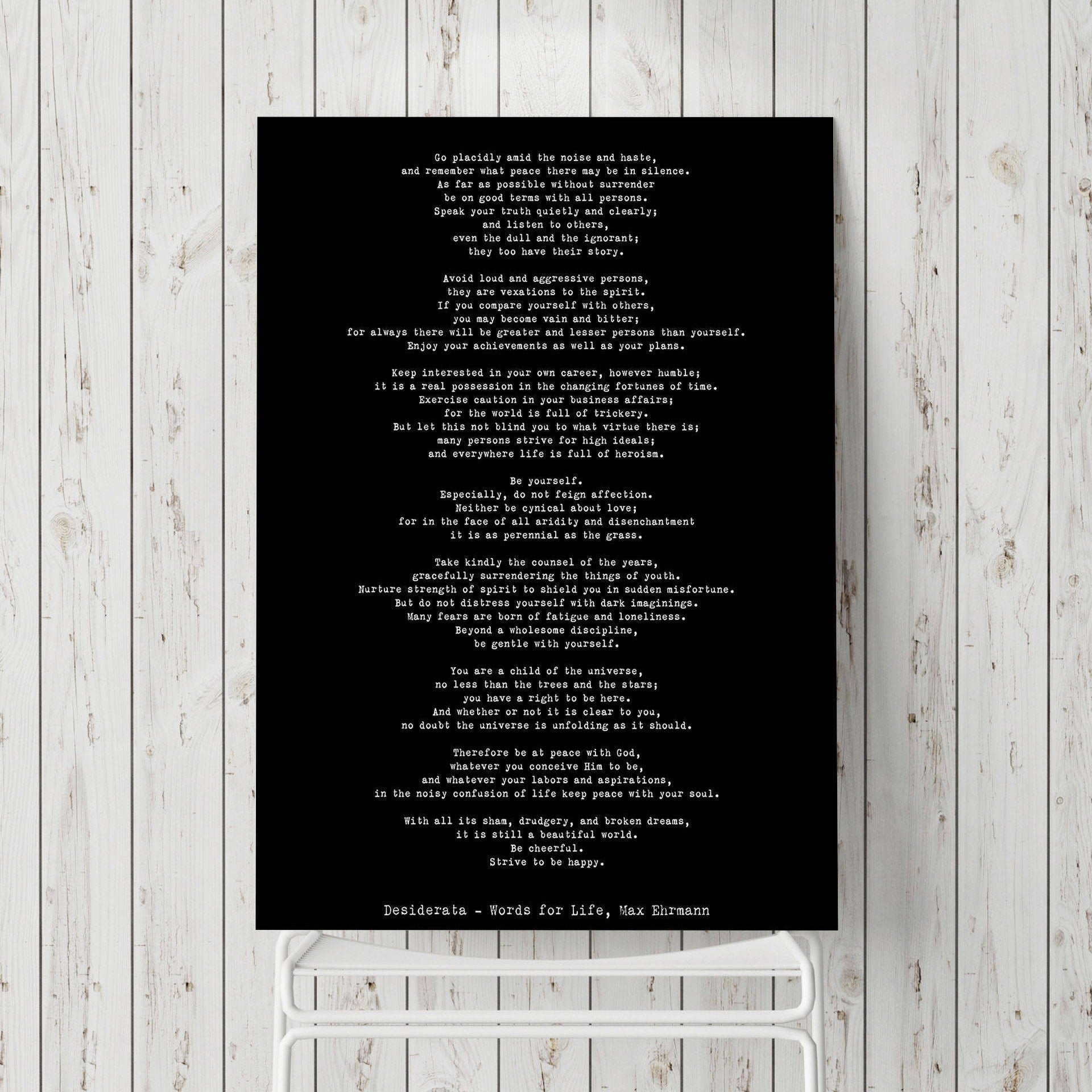 Desiderata Art Print, Max Ehrmann Unframed Inspirational Art in Black & White Unframed and Framed Art