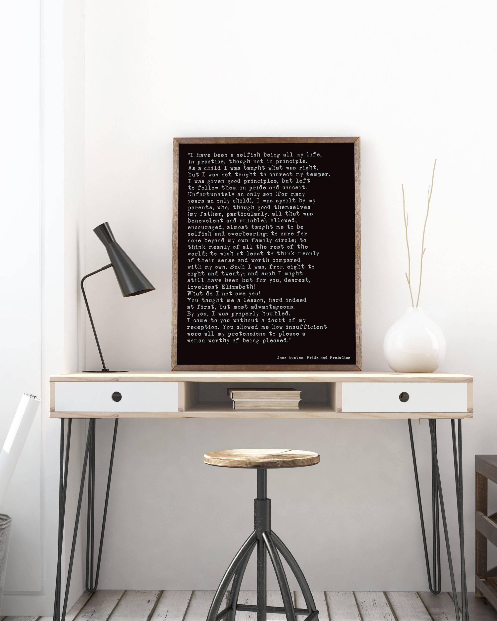 Jane Austen Pride and Prejudice Quote Print | Mr. Darcy Confession Wall Art | Literary Poster | Framed or Unframed Jane Austen Gift