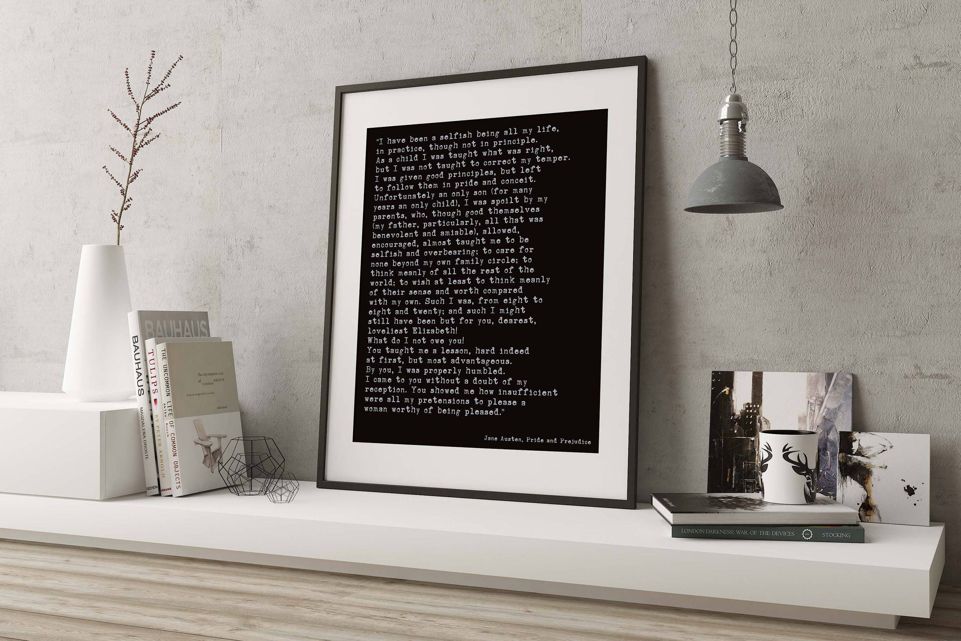 Jane Austen Pride and Prejudice Quote Print | Mr. Darcy Confession Wall Art | Literary Poster | Framed or Unframed Jane Austen Gift