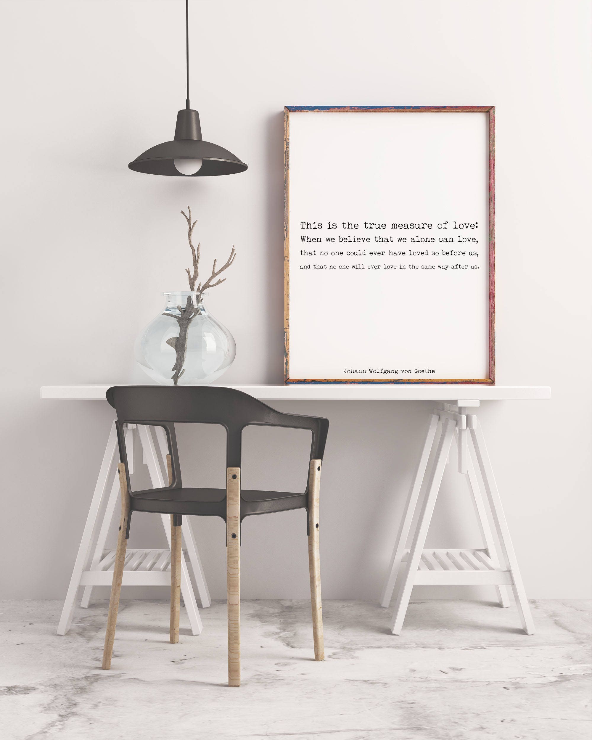 Love Quote Print – Goethe Literary Wall Art in Typewriter Font, Black and White