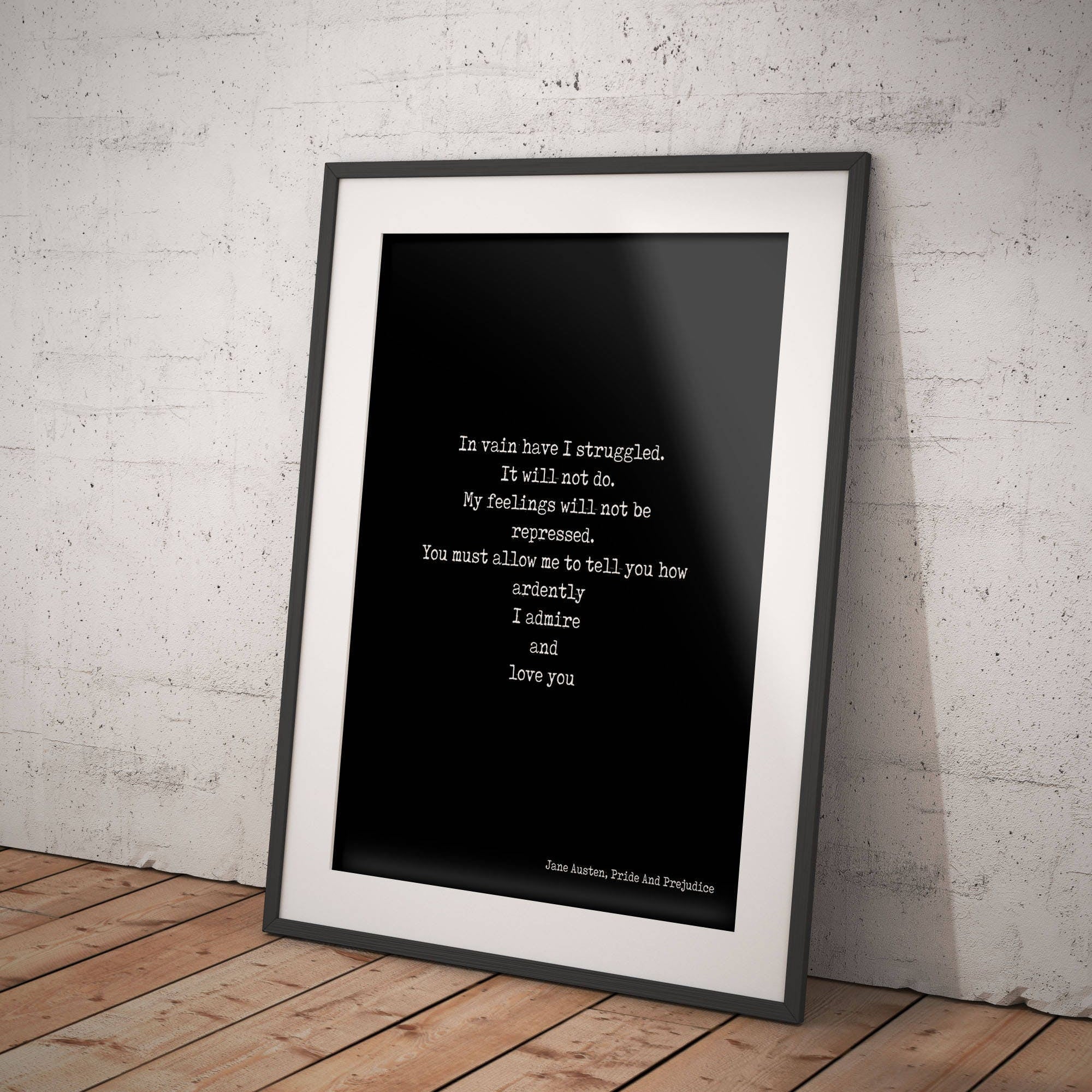 In Vain Jane Austen Quote Art, Pride and Prejudice Print unframed