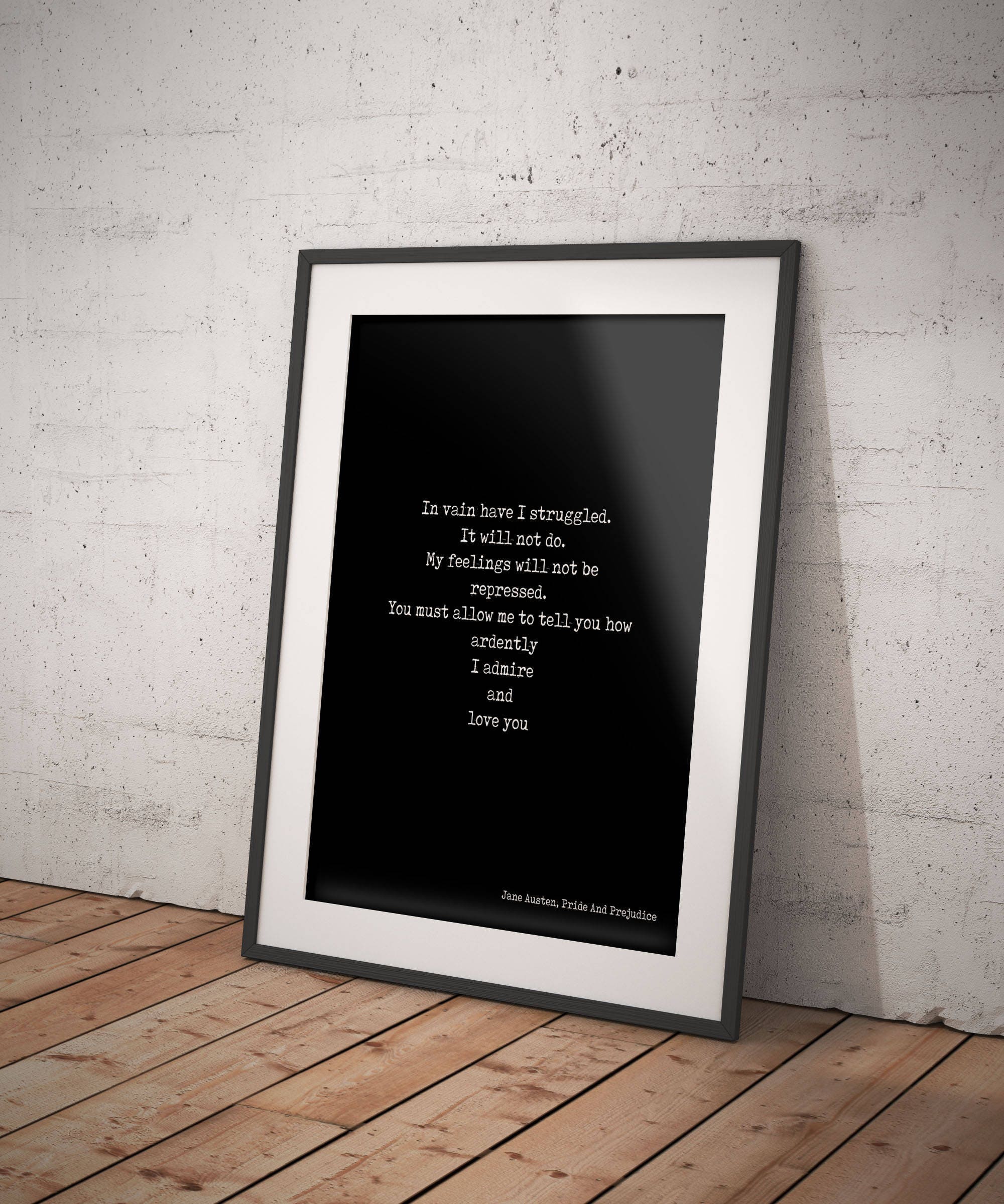 In Vain Jane Austen Quote Art, Pride and Prejudice Print unframed
