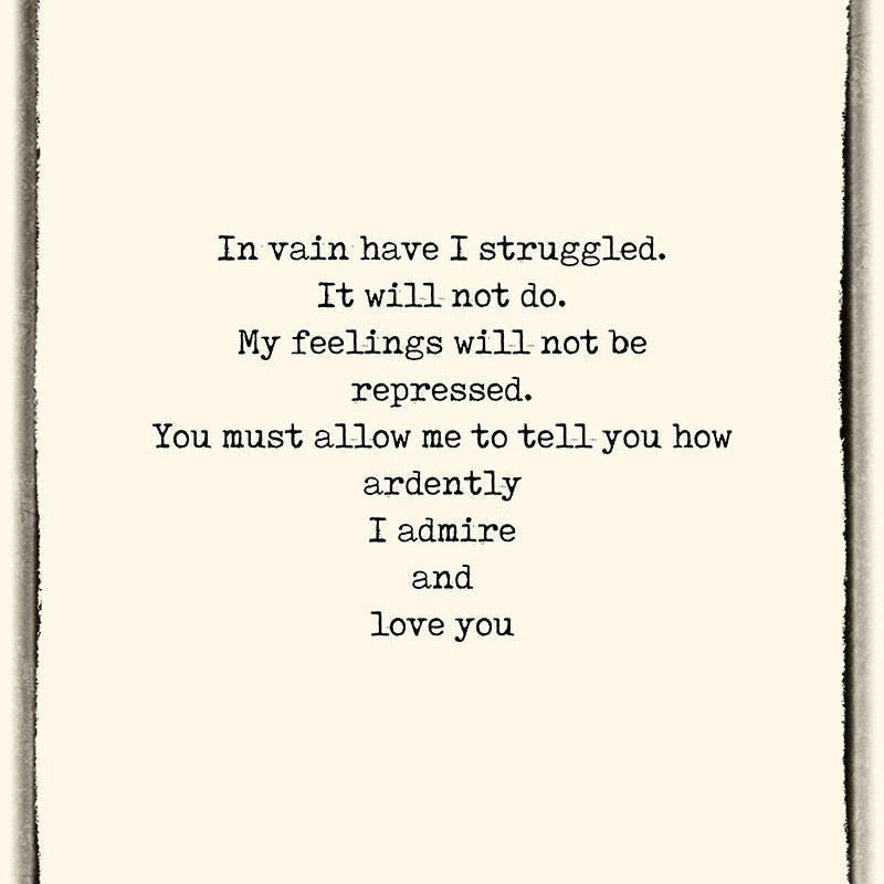 In Vain Jane Austen Quote Art, Pride and Prejudice Print unframed