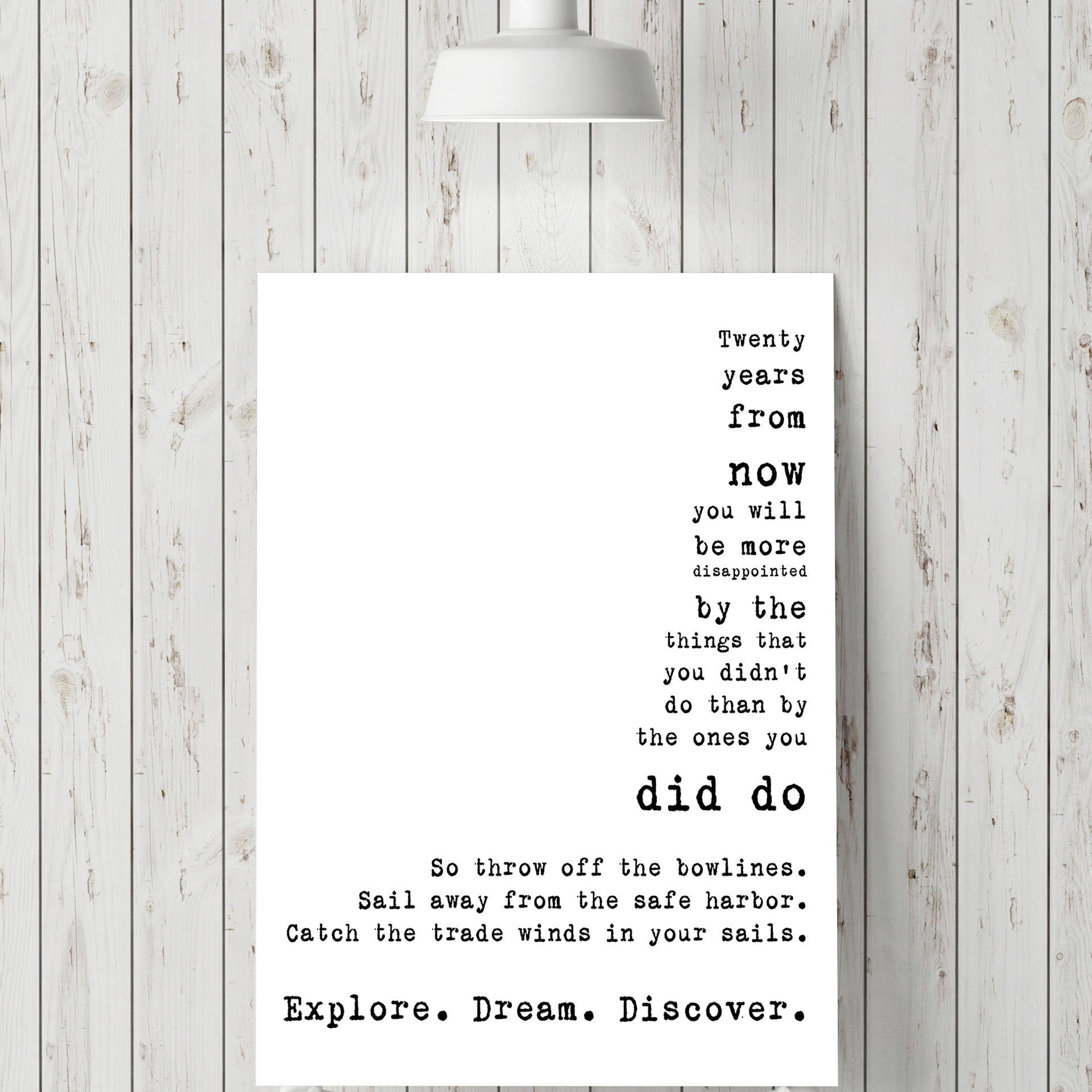 Vintage Style Explore Dream Discover Mark Twain Quote Wall Art – Rustic Inspirational Travel Print for Writers Thinkers Dreamers