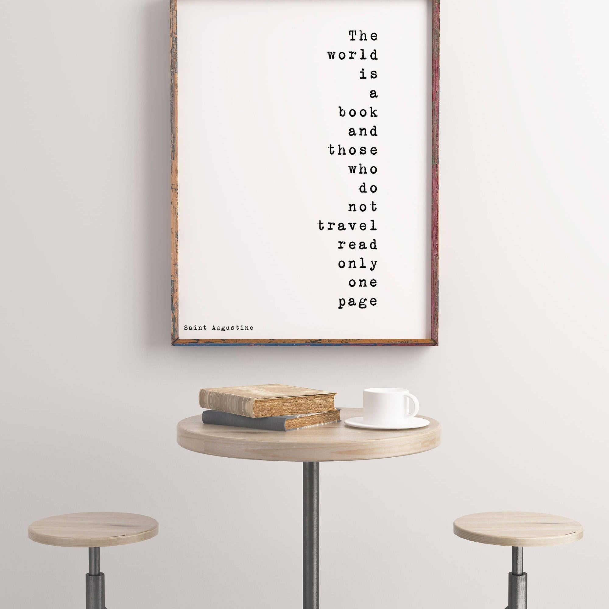 The World Is A Book Inspirational Quote, Travel Decor Quote Art Print in Black & White