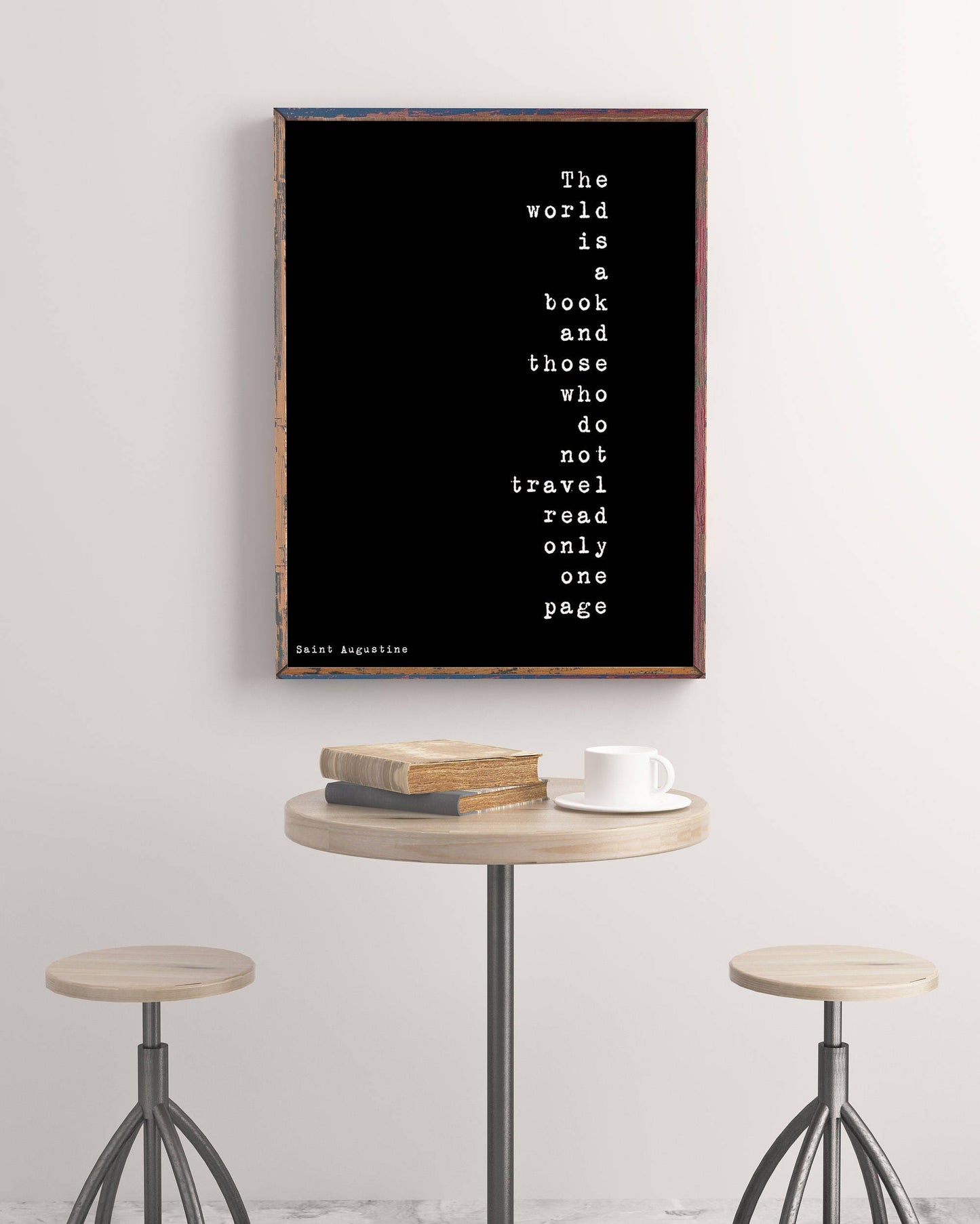 The World Is A Book Inspirational Quote, Travel Decor Quote Art Print in Black & White