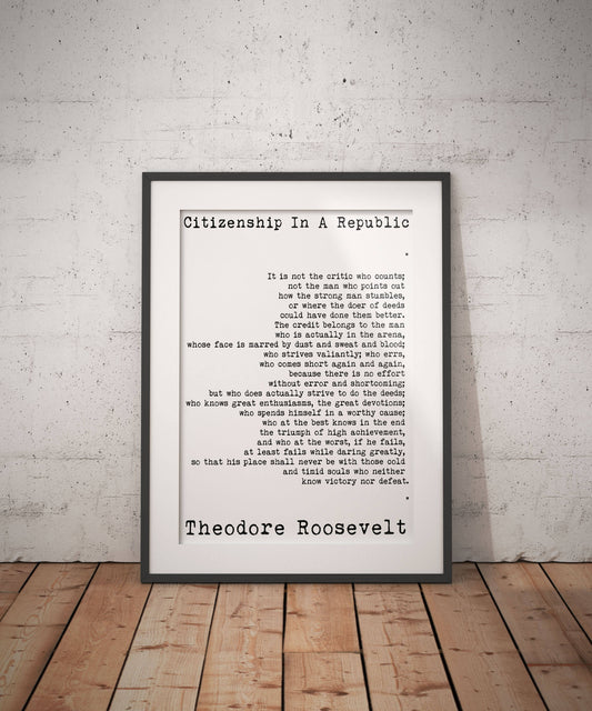 Theodore Roosevelt "Man in the Arena" Quote Print - Inspirational Leadership Wall Art - Motivational Vintage Typography Poster