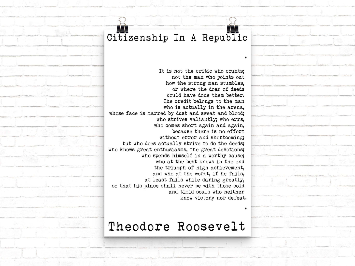 Theodore Roosevelt "Man in the Arena" Quote Print - Inspirational Leadership Wall Art - Motivational Vintage Typography Poster