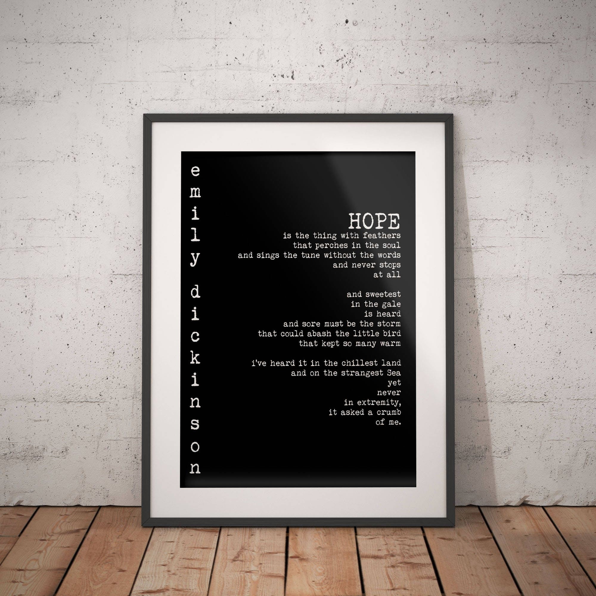 Emily Dickinson Poem Print – “Hope is the Thing with Feathers” Inspirational Poetry Wall Art, Literary Quote Poster