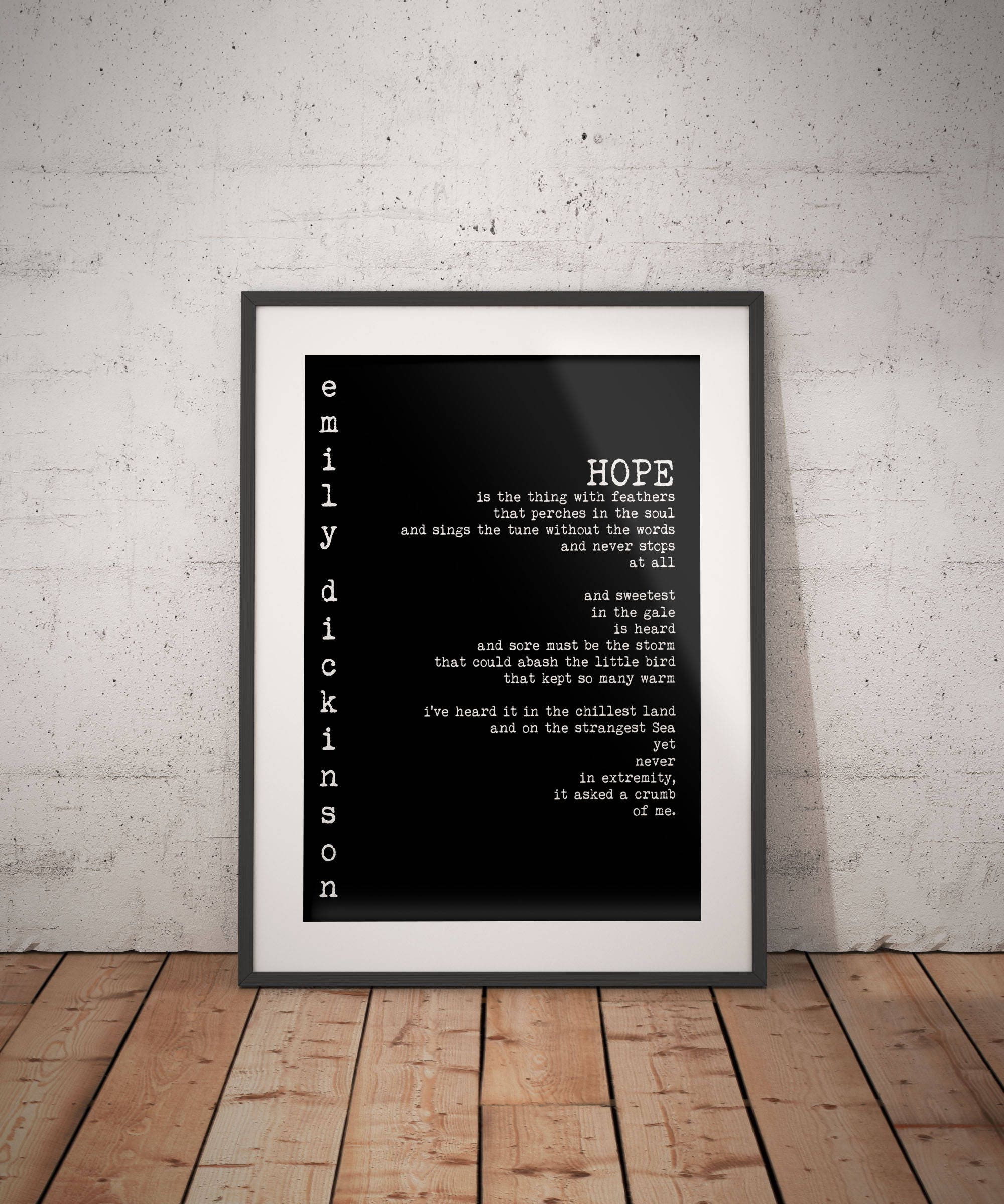 Emily Dickinson Poem Print – “Hope is the Thing with Feathers” Inspirational Poetry Wall Art, Literary Quote Poster