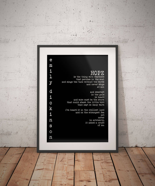 Emily Dickinson Poem Print – “Hope is the Thing with Feathers” Inspirational Poetry Wall Art, Literary Quote Poster