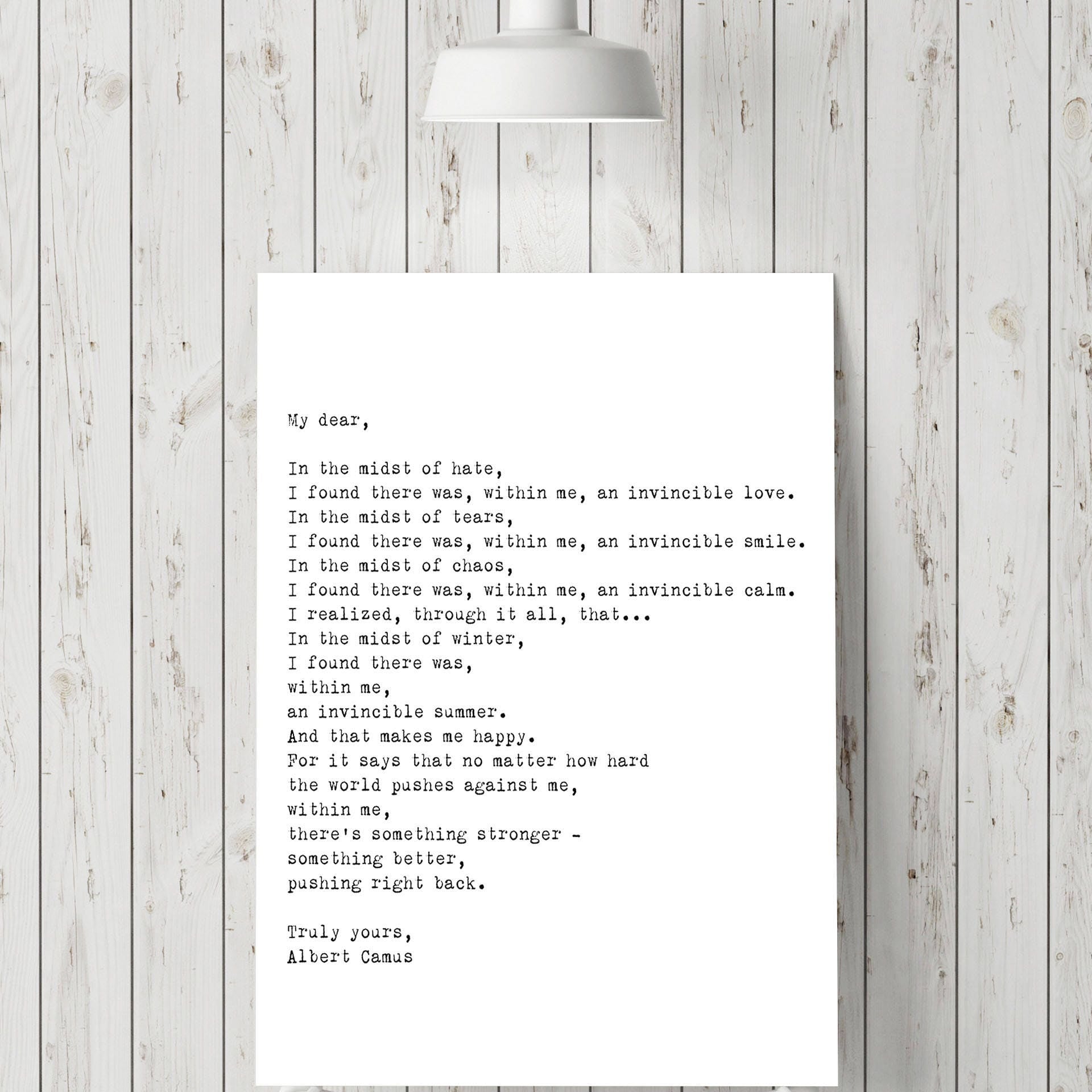 Albert Camus Invincible Summer Wall Art Print, Black & White Art