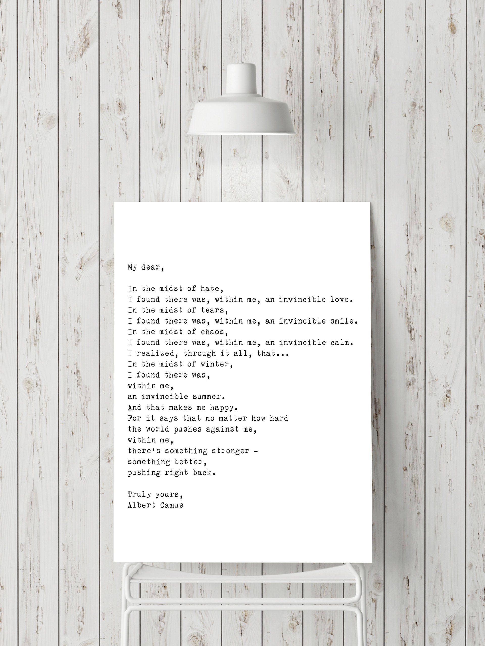 Albert Camus Invincible Summer Wall Art Print, Black & White Art