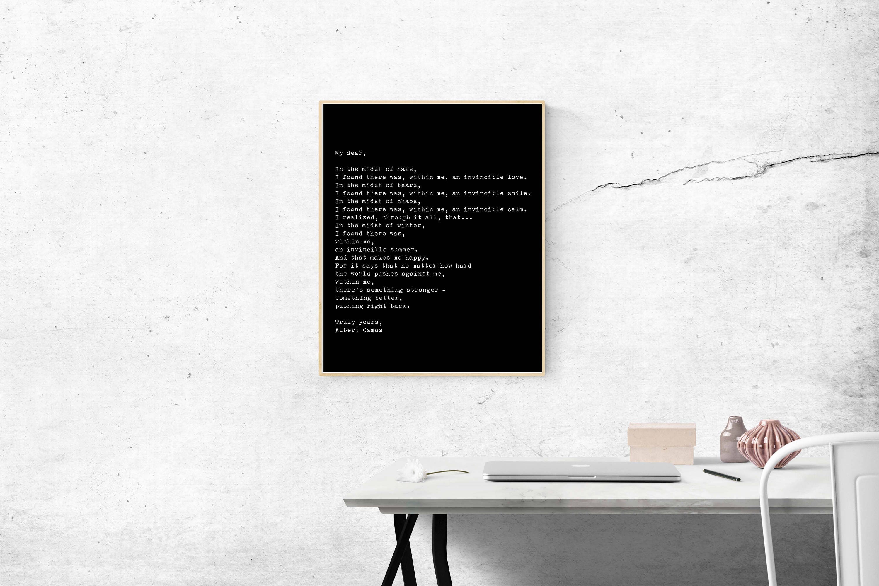 Albert Camus Invincible Summer Wall Art Print, Black & White Art