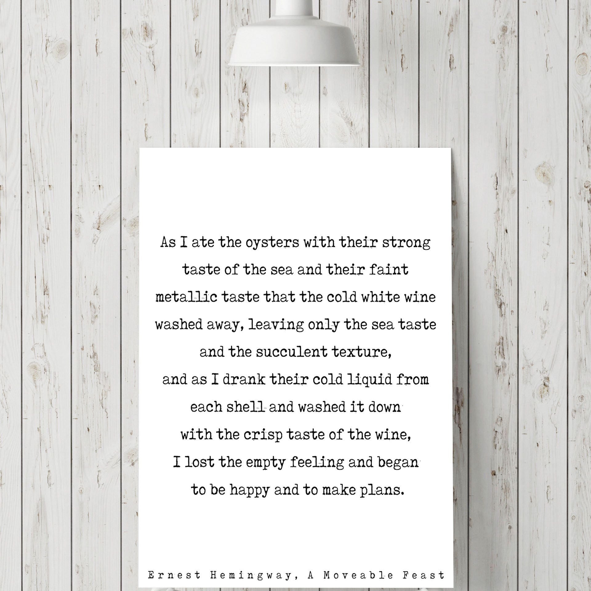 Ernest Hemingway Quote Print, Oyster & Wine Quotes Poster Art - A Moveable Feast Book