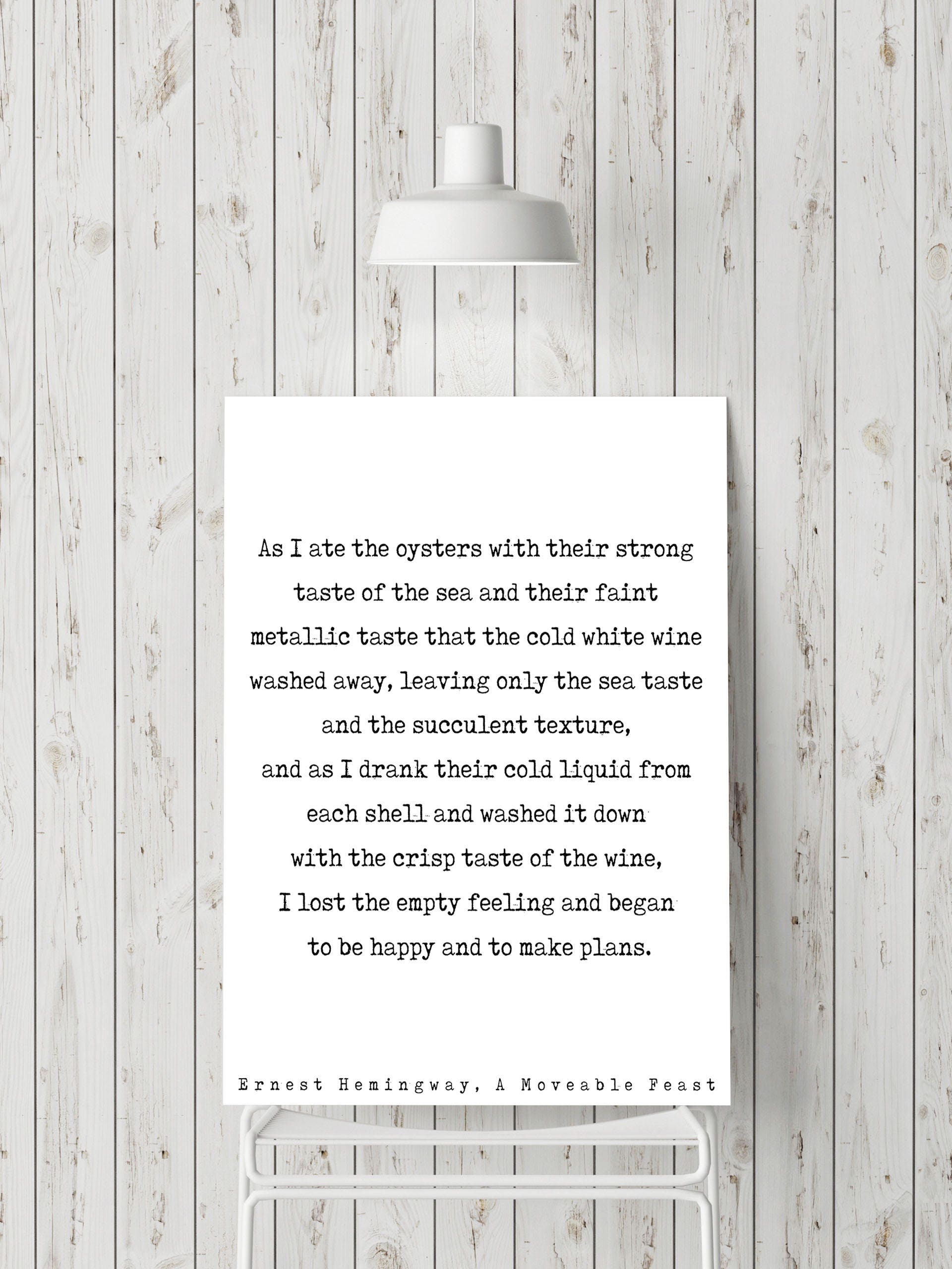 Ernest Hemingway Quote Print, Oyster & Wine Quotes Poster Art - A Moveable Feast Book