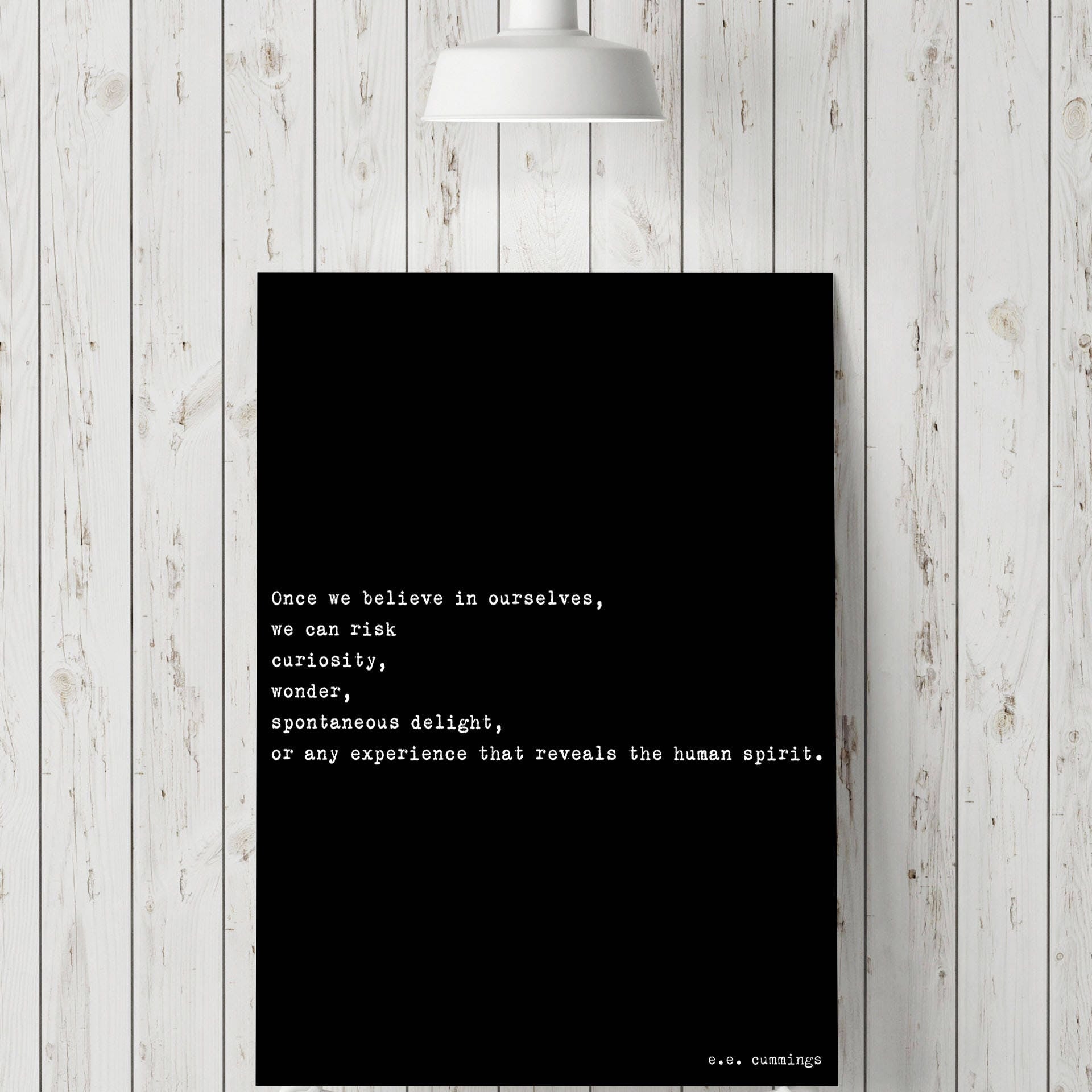Once We Believe In Ourselves e.e. cummings Inspirational Quote Print, Unframed Wall Art Prints in Black & White