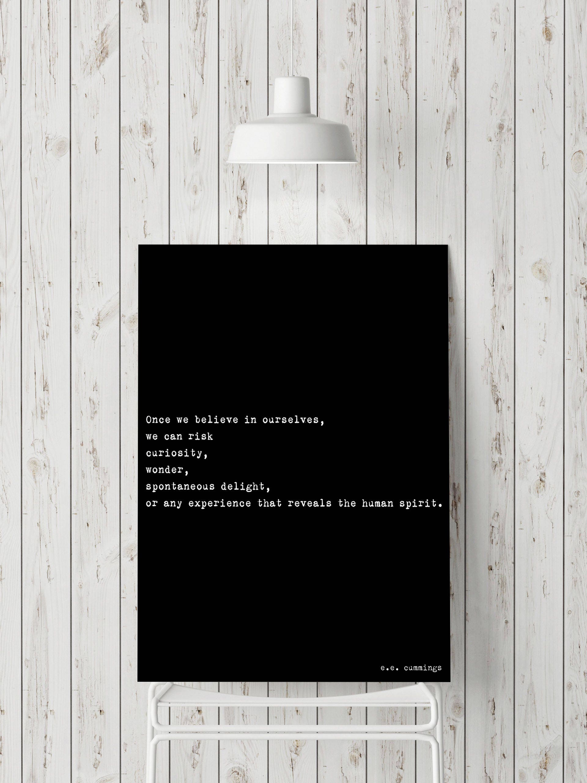 Once We Believe In Ourselves e.e. cummings Inspirational Quote Print, Unframed Wall Art Prints in Black & White