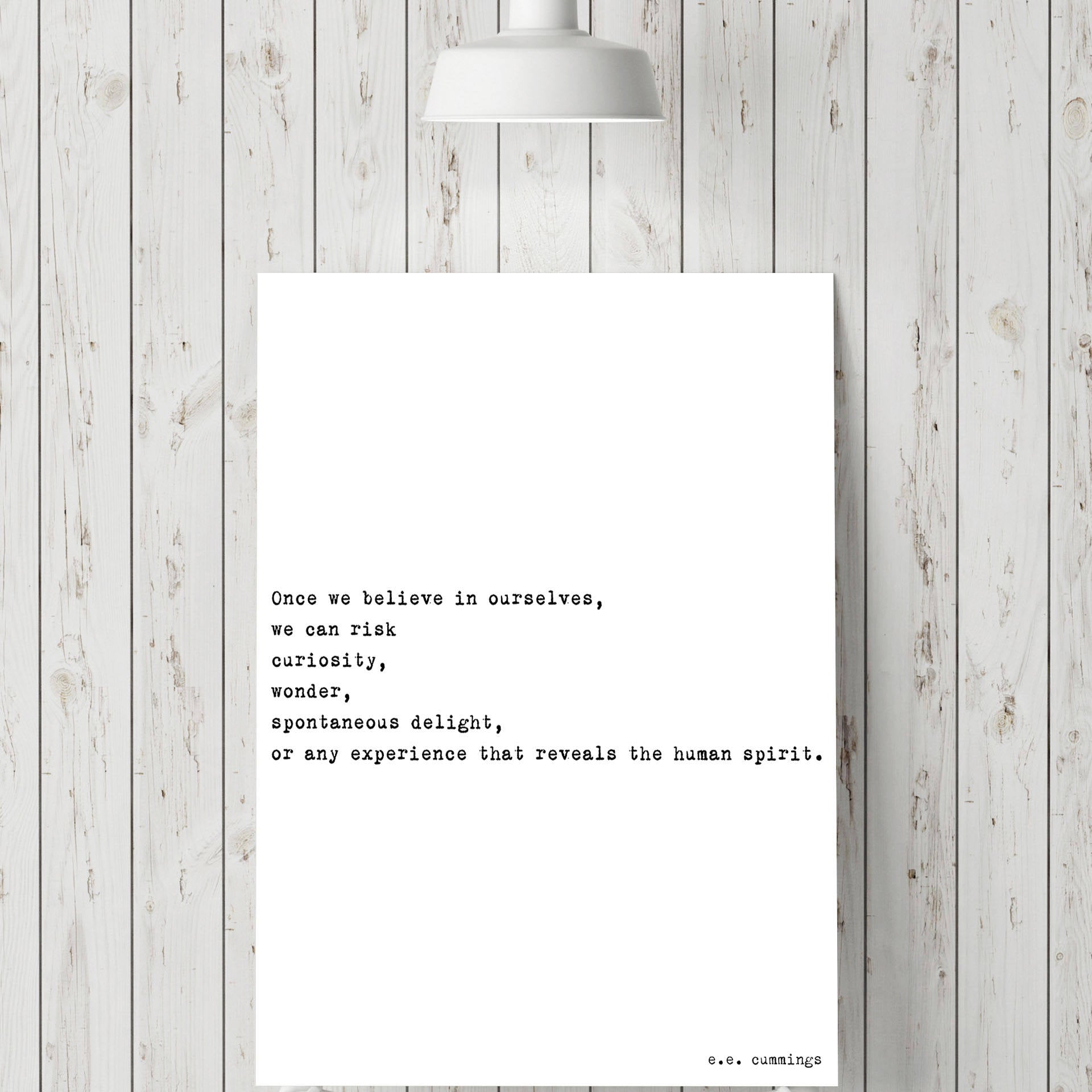 Once We Believe In Ourselves e.e. cummings Inspirational Quote Print, Unframed Wall Art Prints in Black & White
