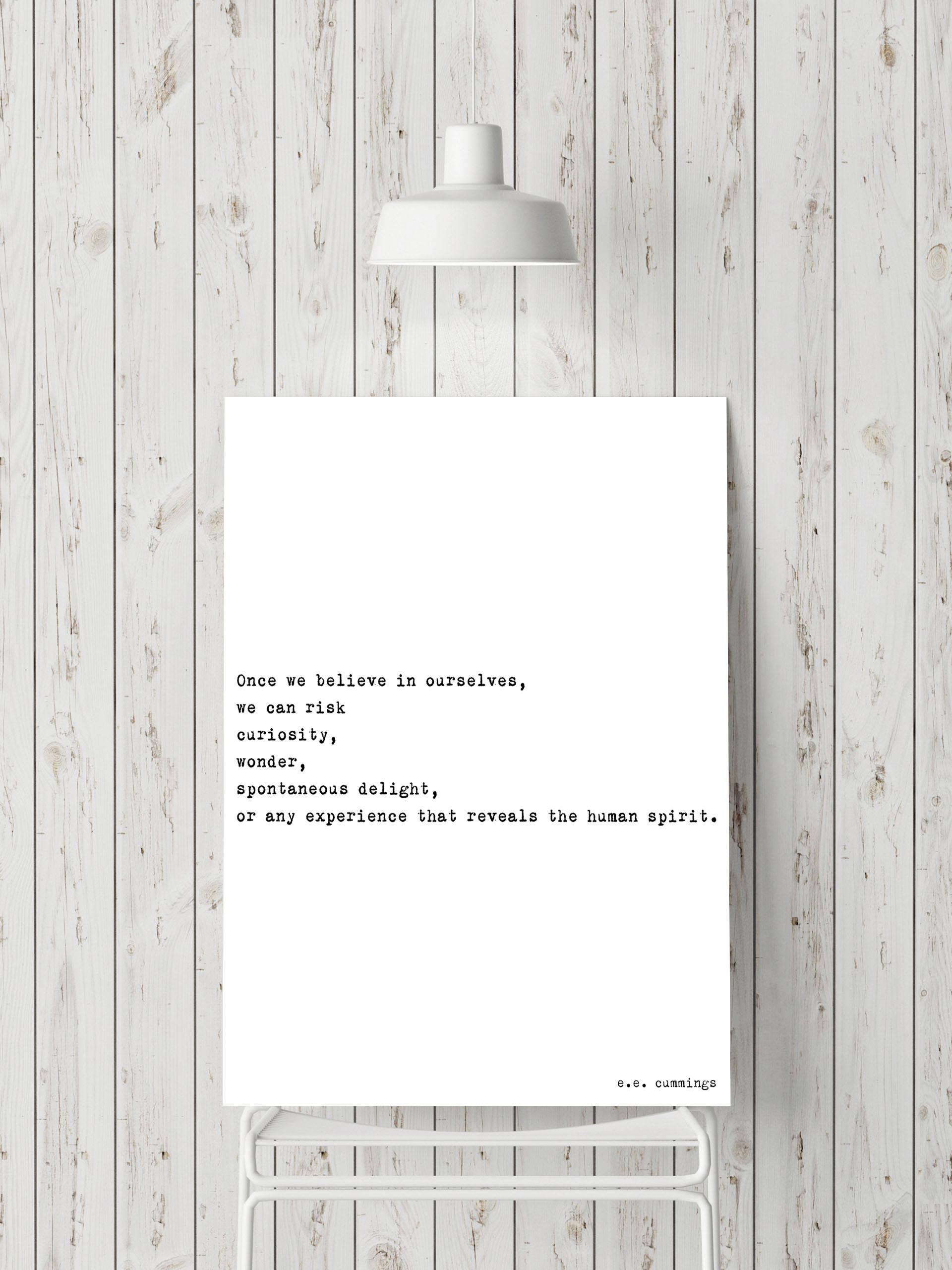 Once We Believe In Ourselves e.e. cummings Inspirational Quote Print, Unframed Wall Art Prints in Black & White