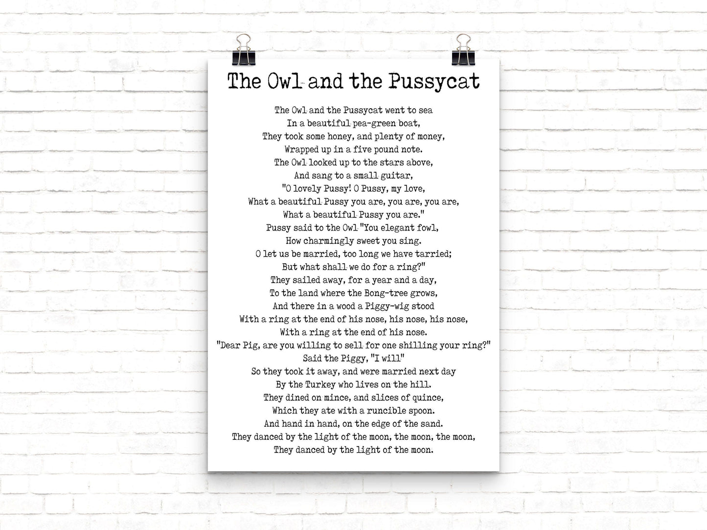 The Owl Pussycat Print – Edward Lear Poem Wall Art, Literary Nursery Decor